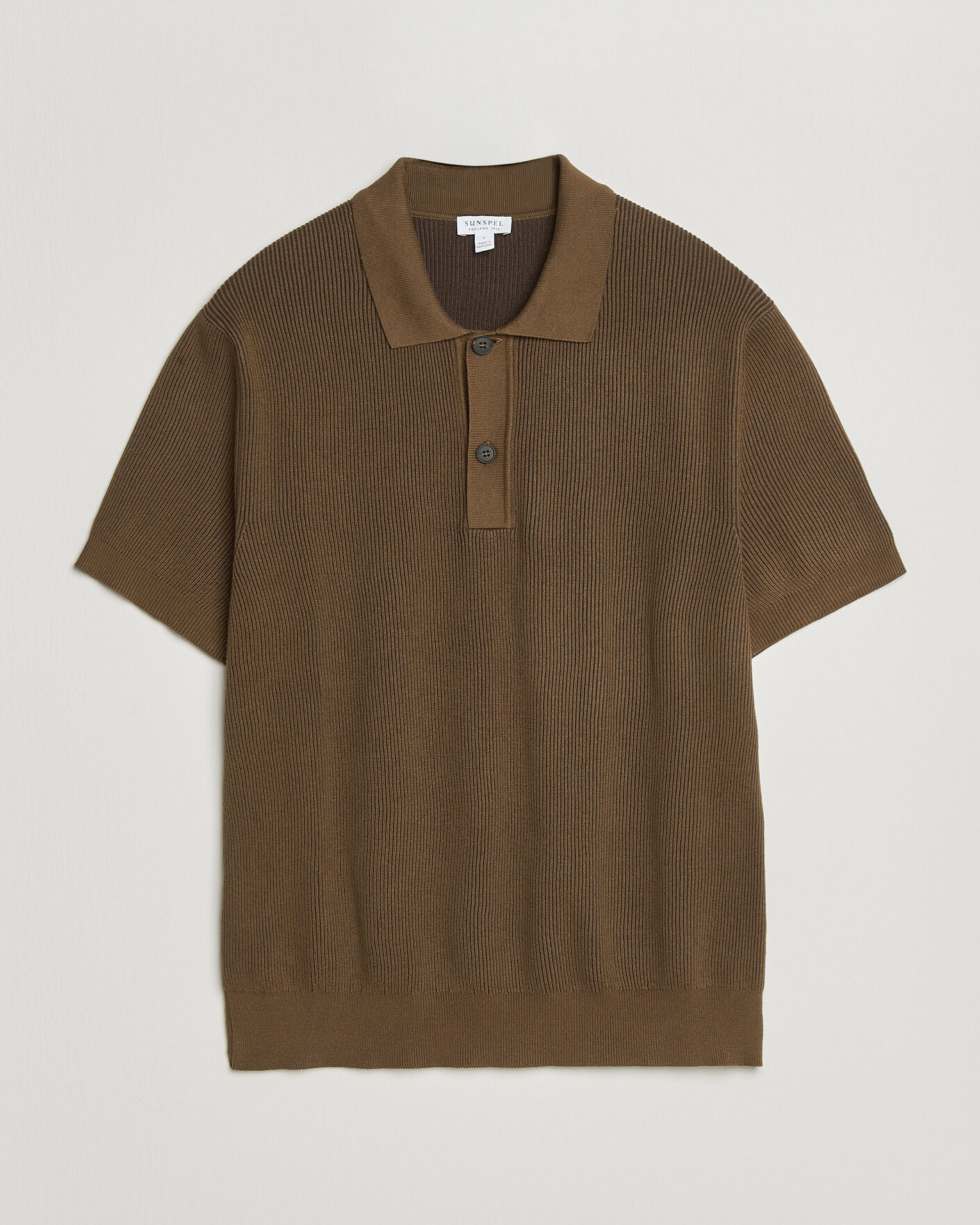 Men | Polo Shirts | Sunspel | Knitted Cotton Rib Polo Bronze