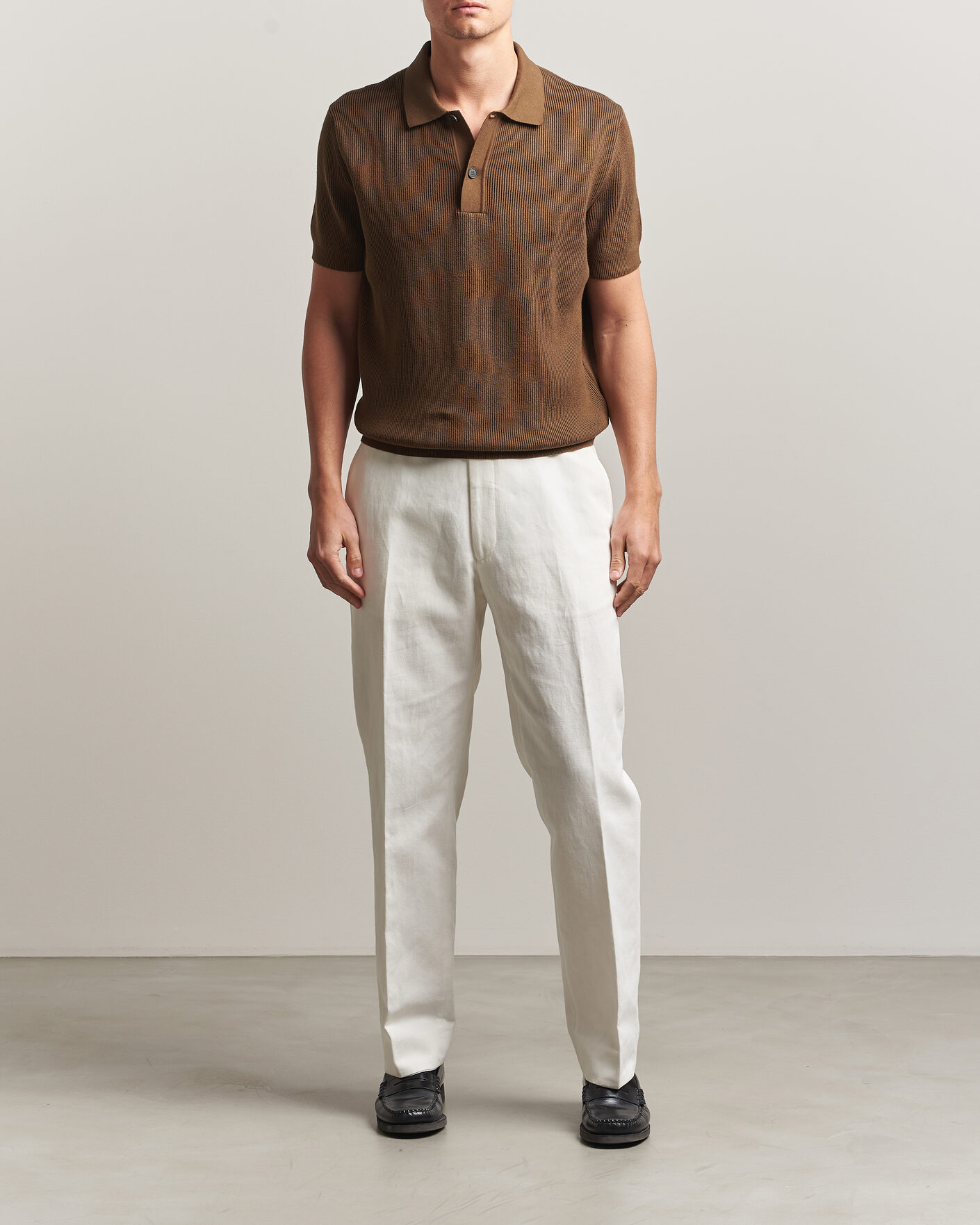 Men | Polo Shirts | Sunspel | Knitted Cotton Rib Polo Bronze