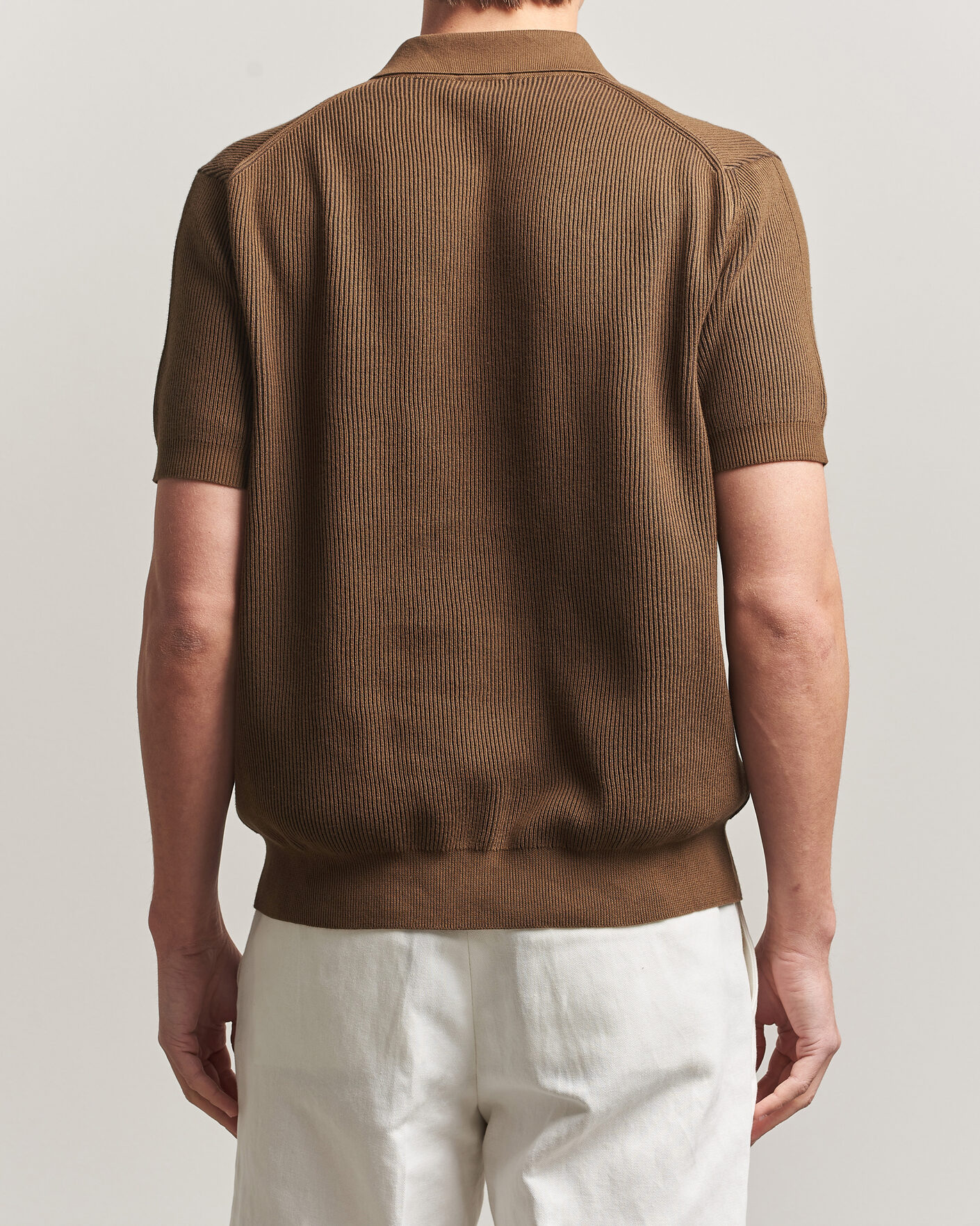 Men | Polo Shirts | Sunspel | Knitted Cotton Rib Polo Bronze