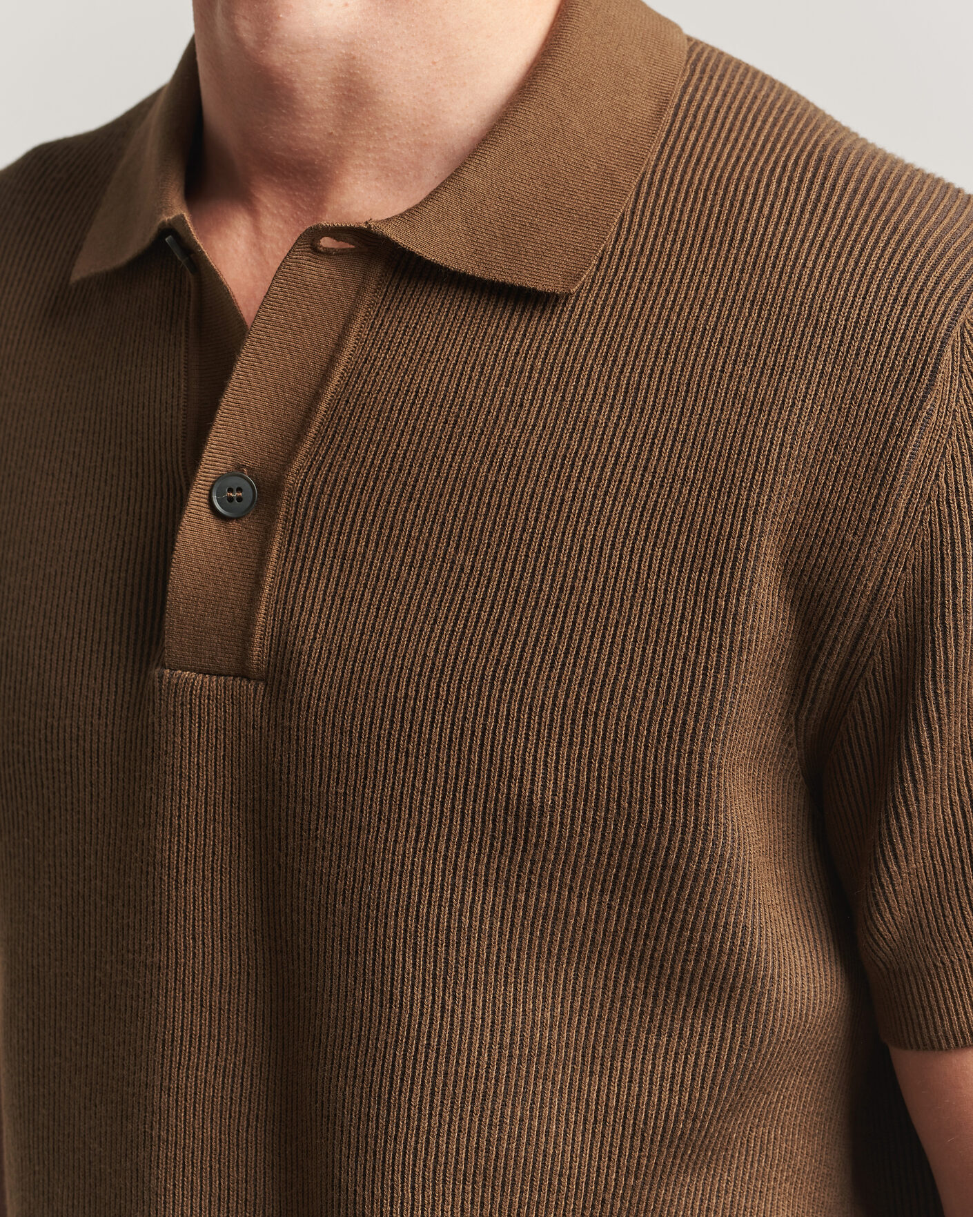 Men | Polo Shirts | Sunspel | Knitted Cotton Rib Polo Bronze