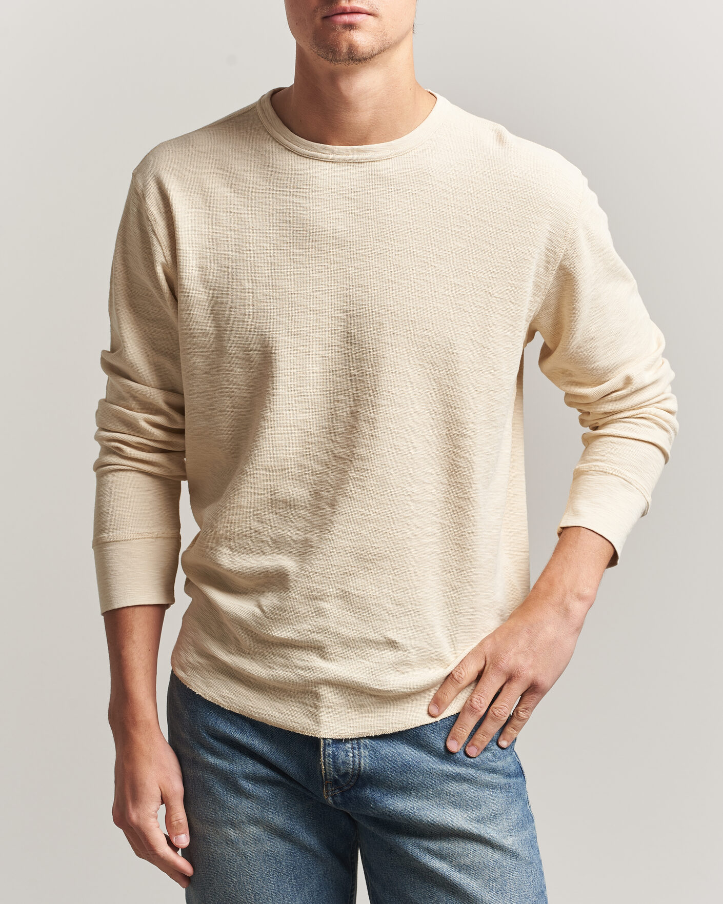 Men | T-Shirts | Sunflower | Long Sleeve Waffle Tee Beige