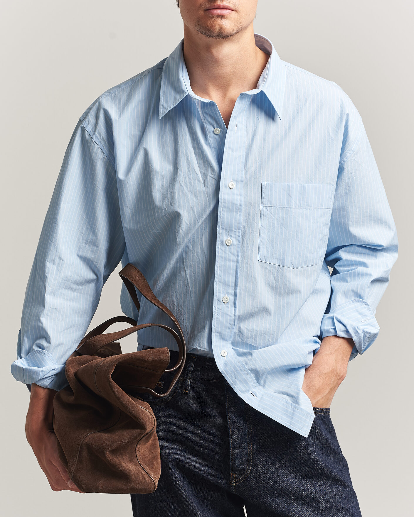 Men | Shirts | Sunflower | New Base Shirt Light Blue Stripe