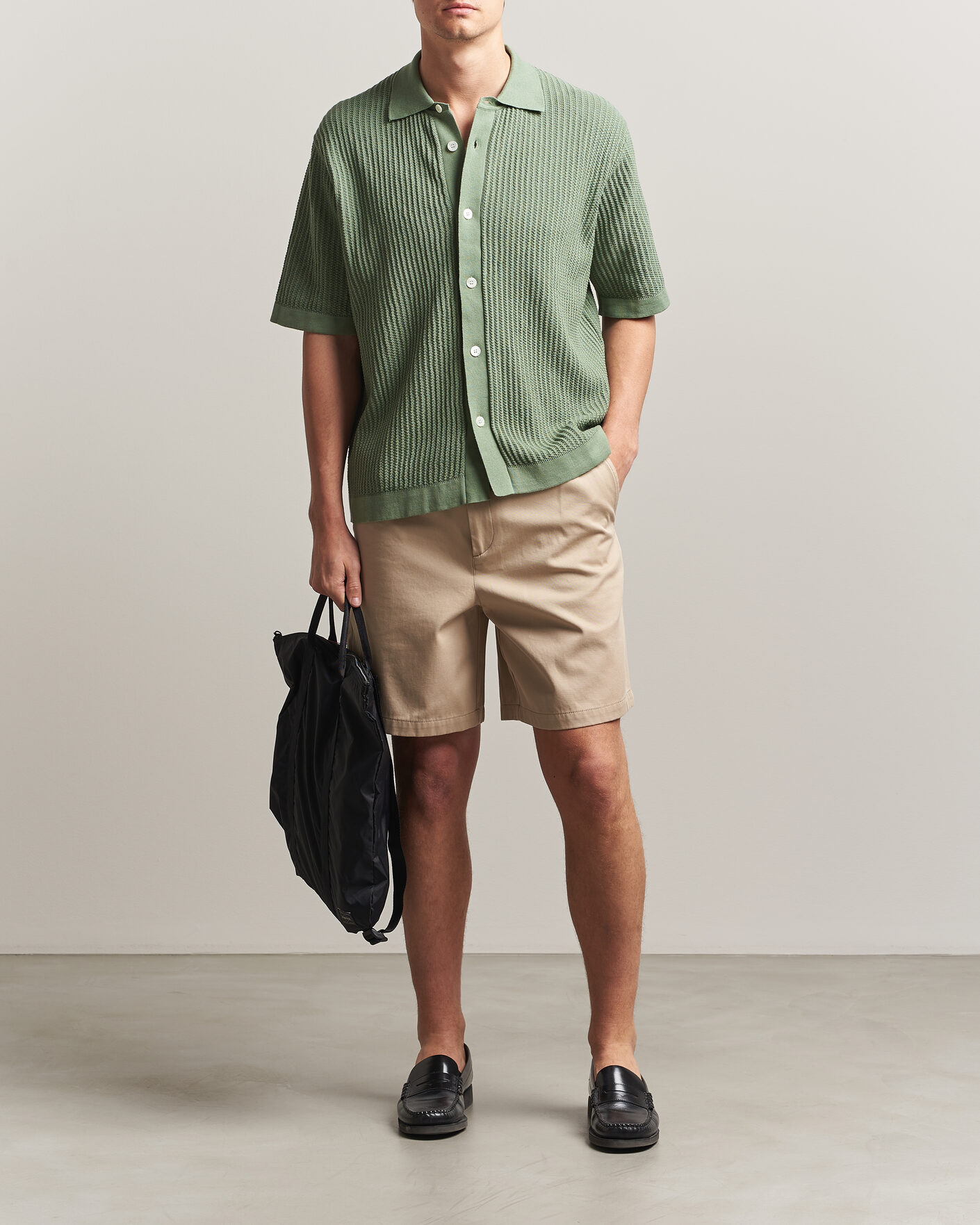 Men | Shirts | Forét | Barrow Short Sleeve Knitted Cotton Shirt Green Oxide