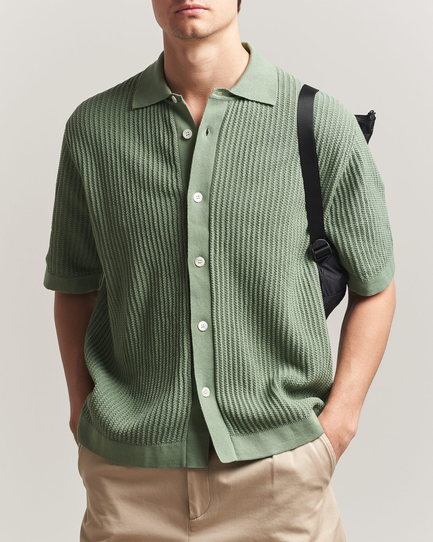 Men | Shirts | Forét | Barrow Short Sleeve Knitted Cotton Shirt Green Oxide