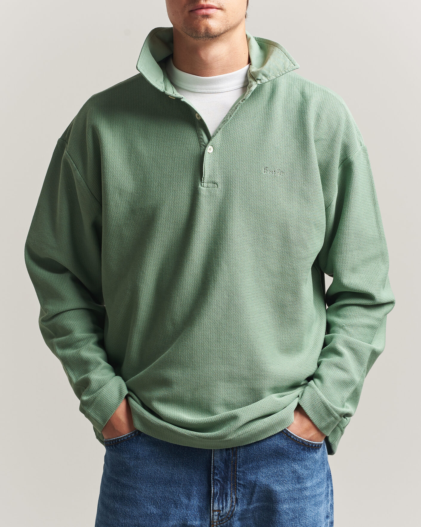 Men | Sweaters & Knitwear | Forét | Herb Textured Knit Polo Green Oxide