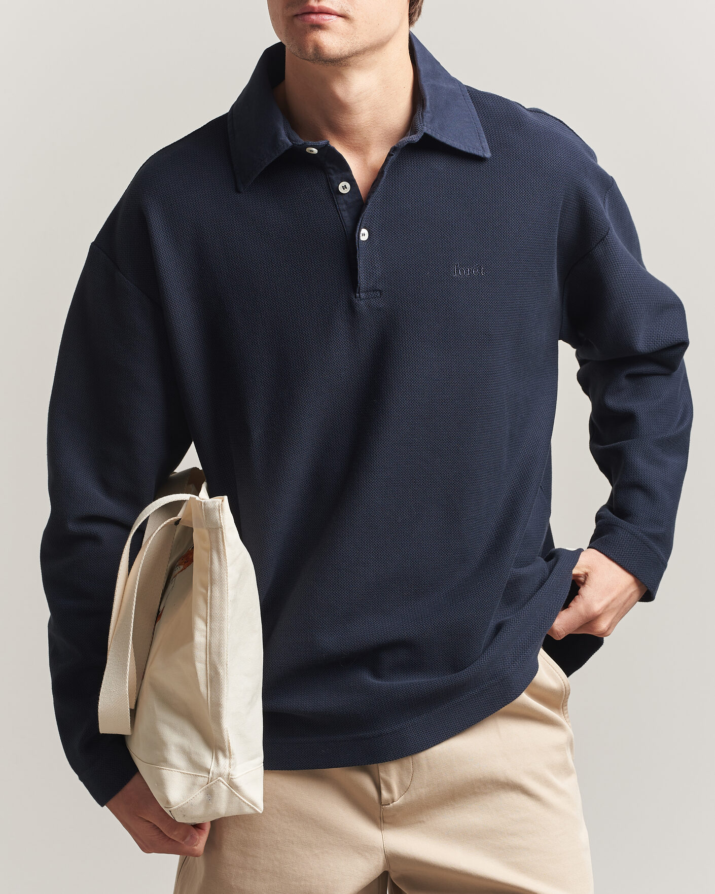 Men | Sweaters & Knitwear | Forét | Herb Textured Knit Polo Navy