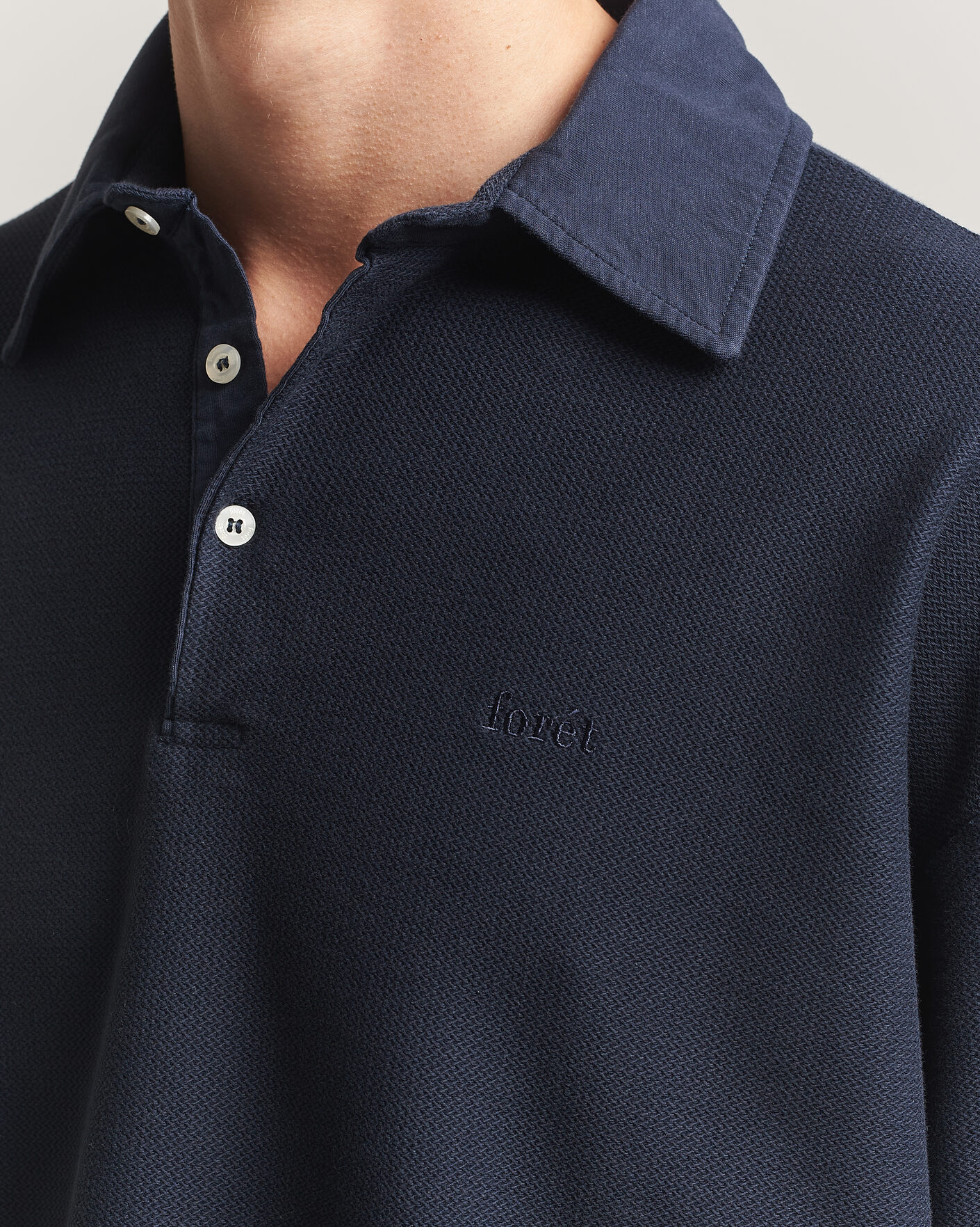 Men | Sweaters & Knitwear | Forét | Herb Textured Knit Polo Navy