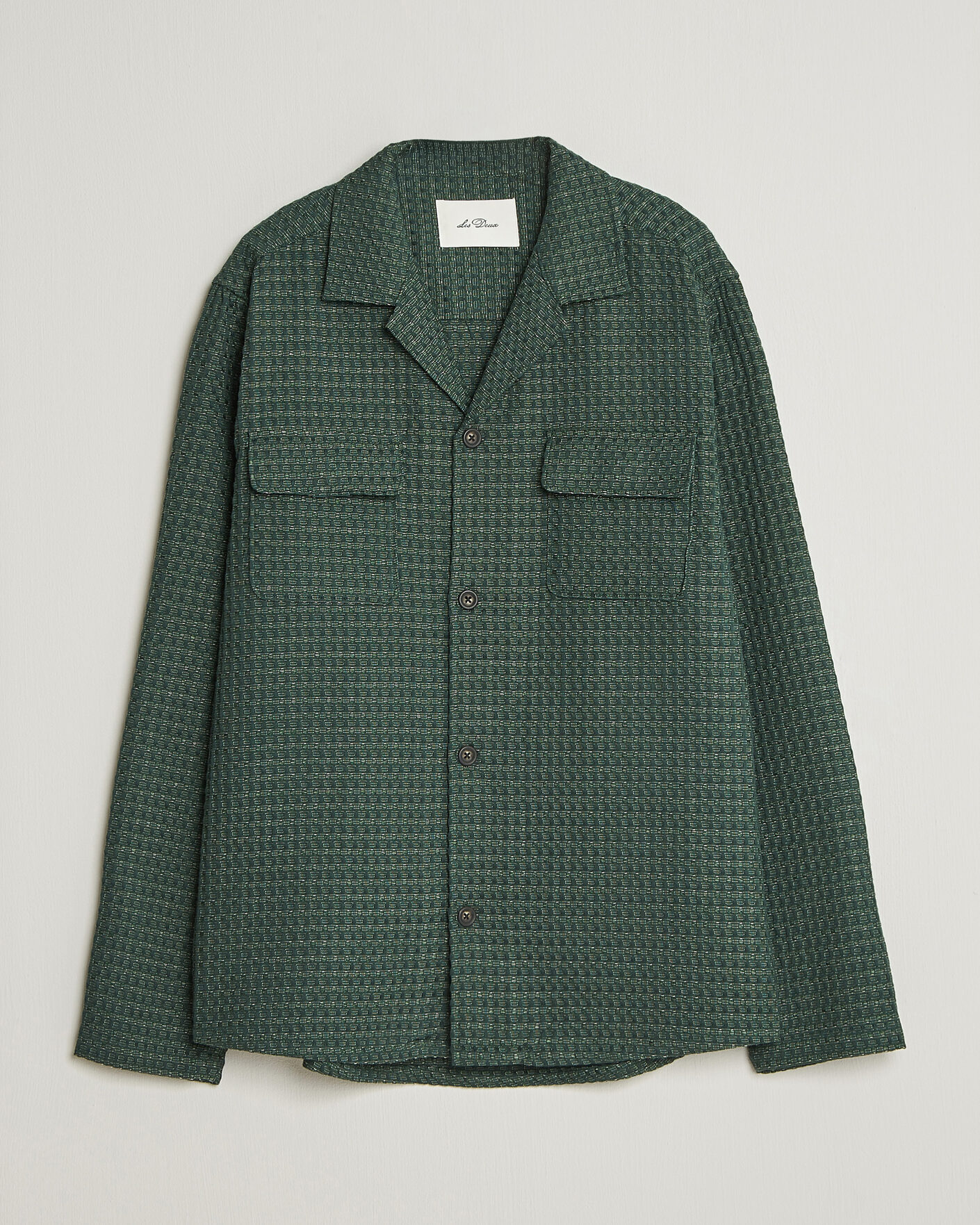 Men | Shirts | LES DEUX | Check Seersucker Overshirt Pine Green