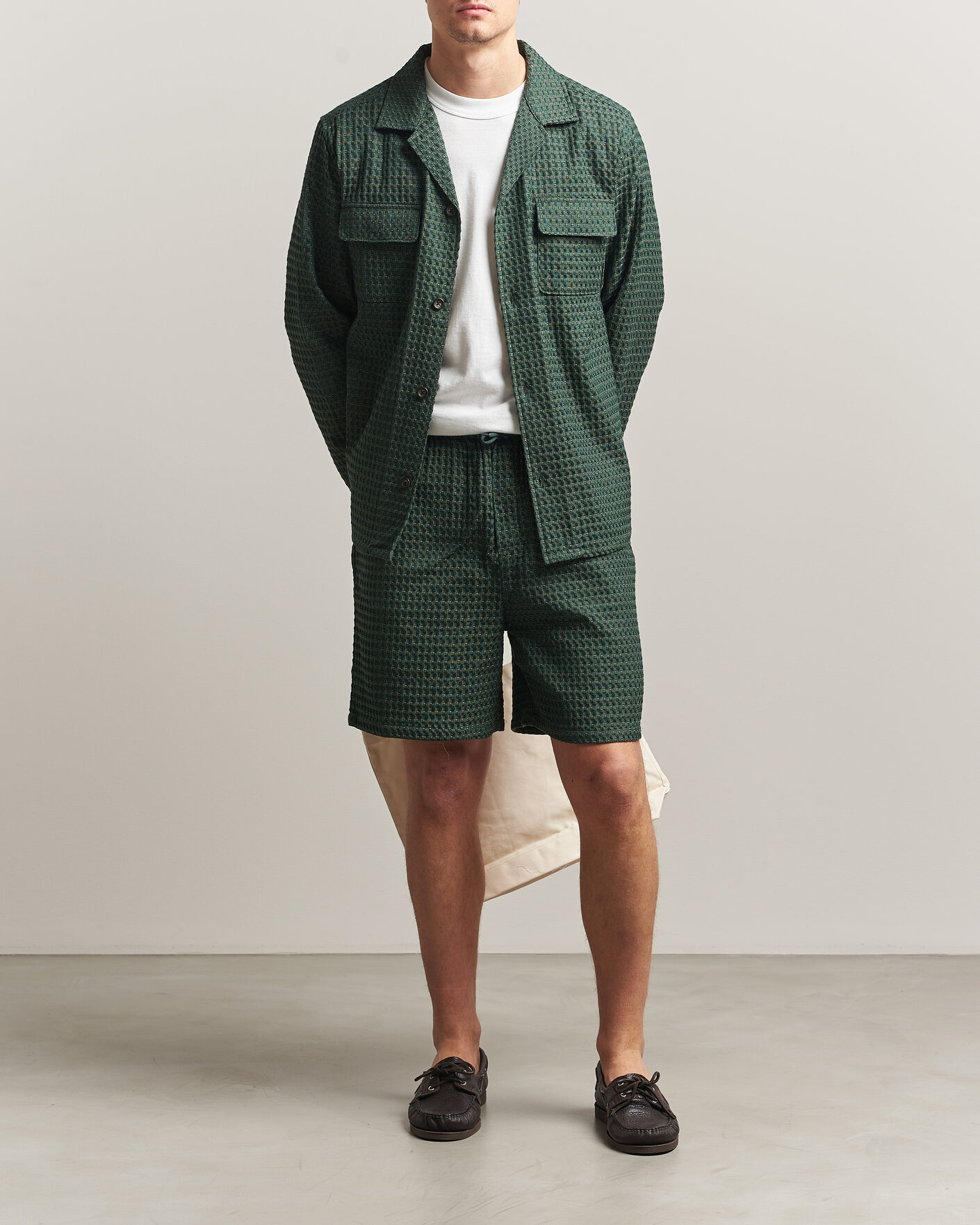 Men | Shorts | LES DEUX | Check Seersucker Casual Shorts Pine Green