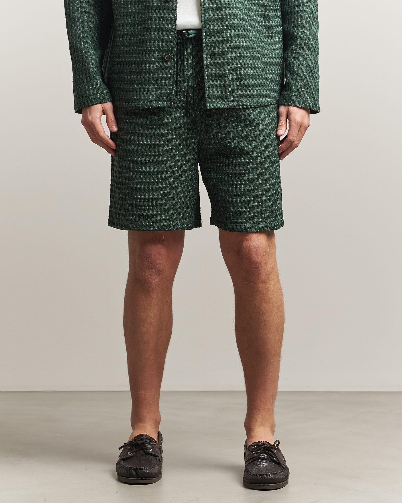 Men | Shorts | LES DEUX | Check Seersucker Casual Shorts Pine Green