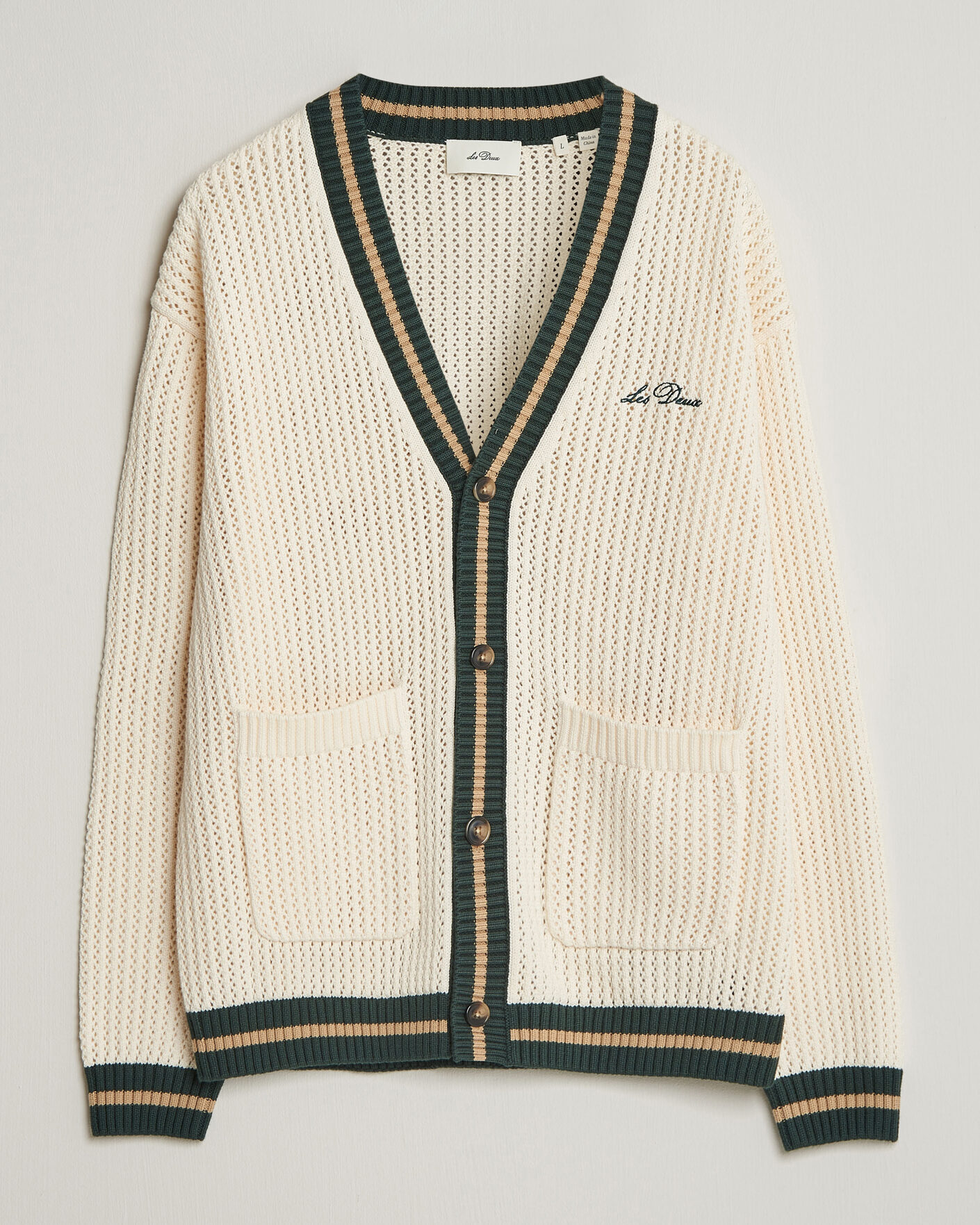 Men | Sweaters & Knitwear | LES DEUX | Lace Knitted Cardigan Eggnog White