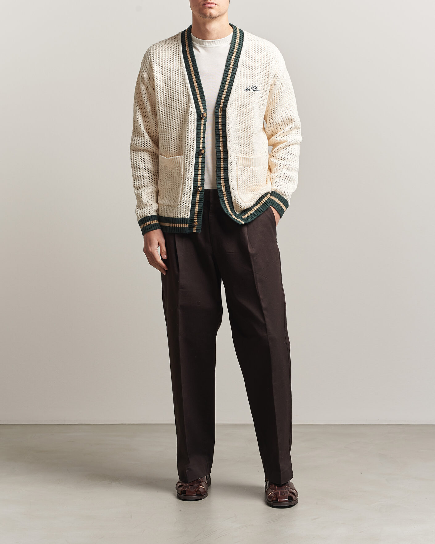 Men | Sweaters & Knitwear | LES DEUX | Lace Knitted Cardigan Eggnog White