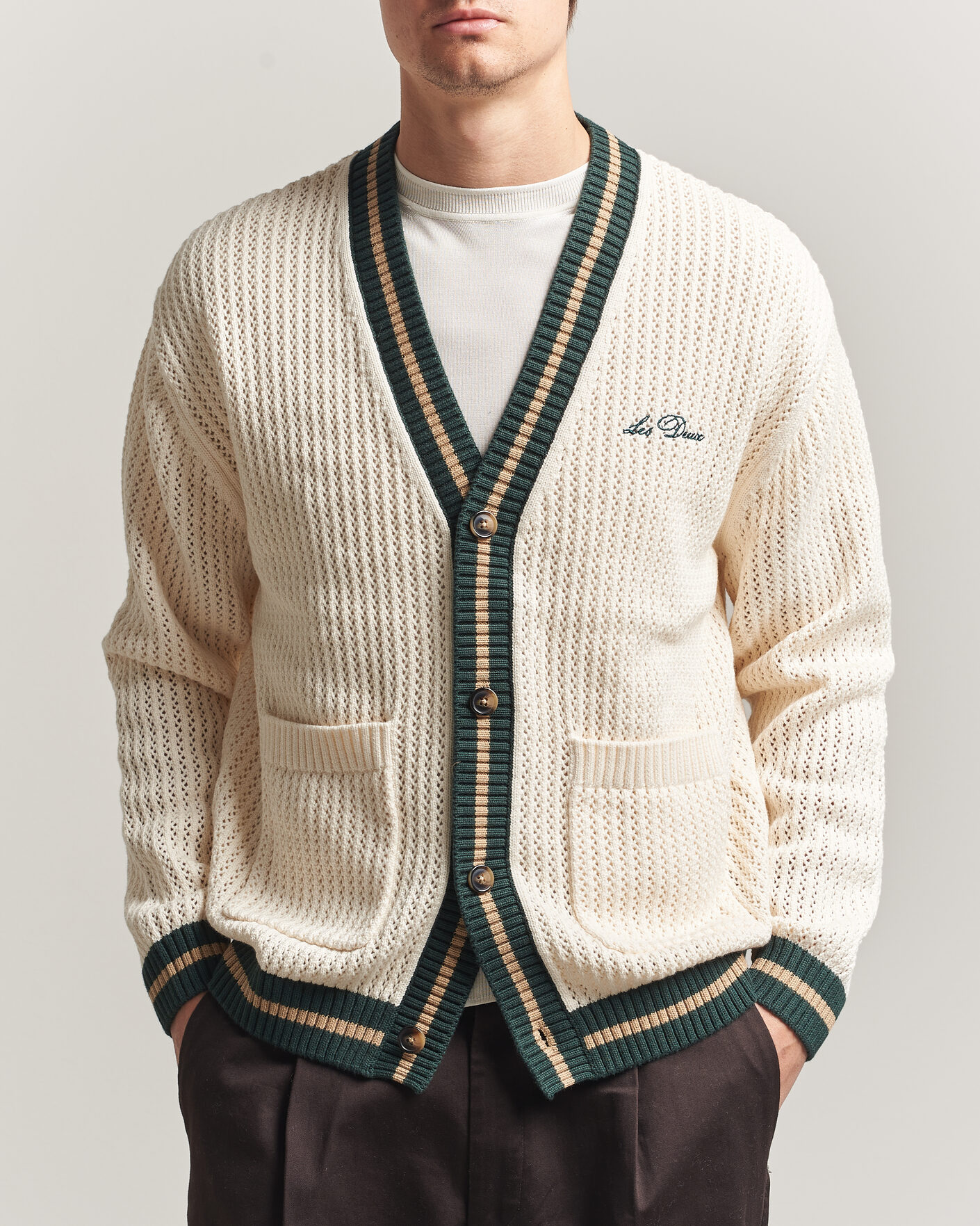 Men | Sweaters & Knitwear | LES DEUX | Lace Knitted Cardigan Eggnog White