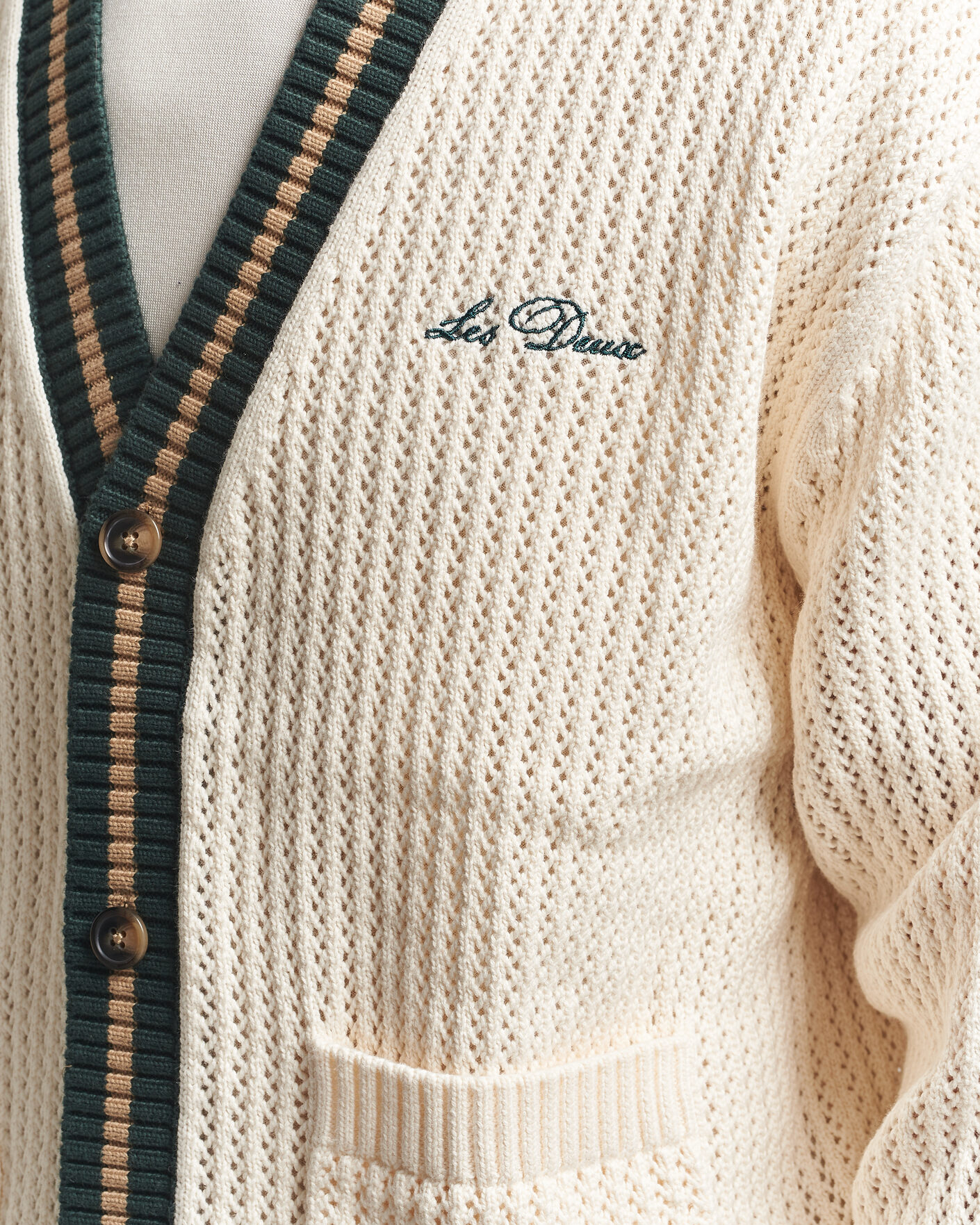 Men | Sweaters & Knitwear | LES DEUX | Lace Knitted Cardigan Eggnog White