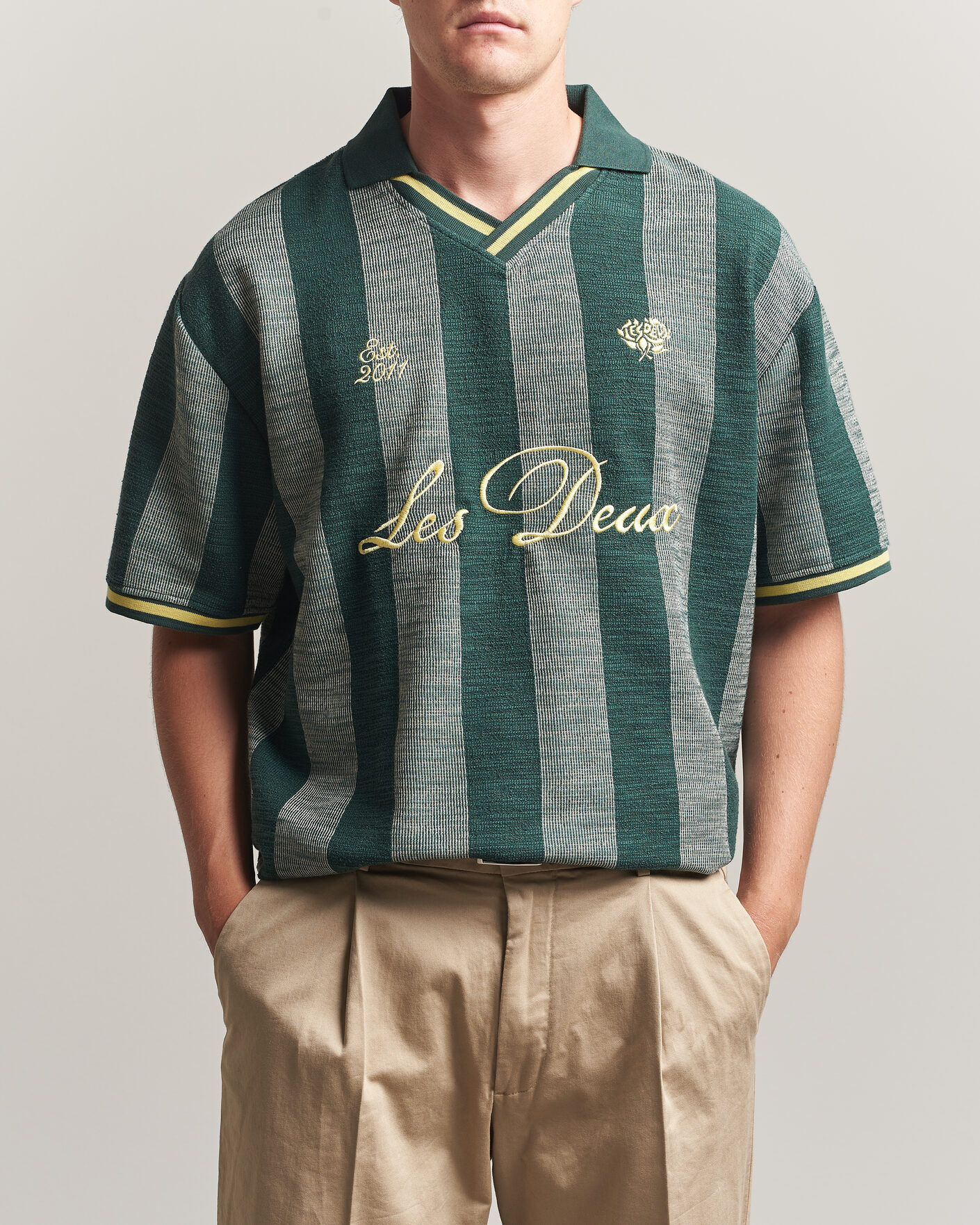 Les Deux Stripe Jacquard Football Jersey Pine Green at CareOfCarl.com
