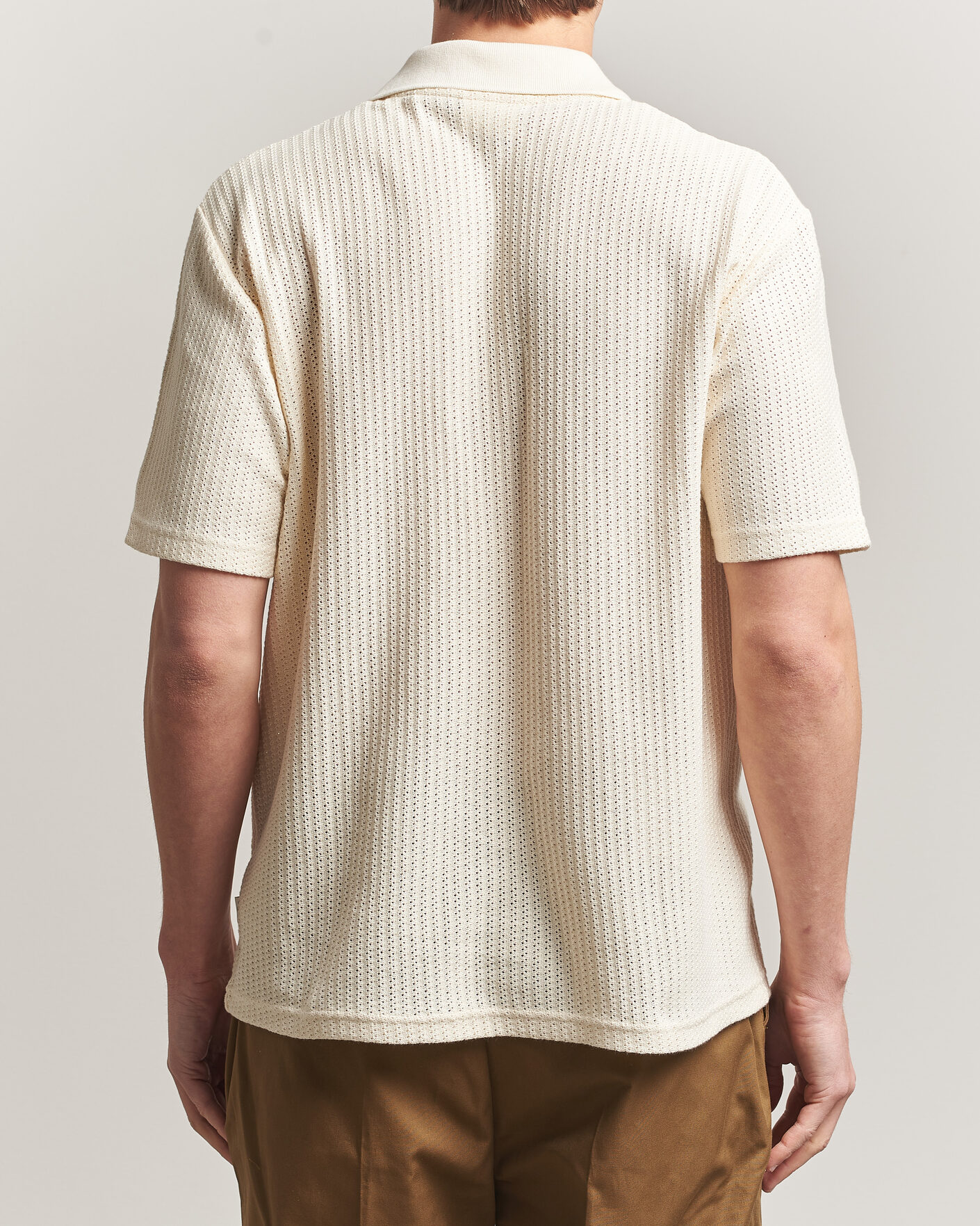 Men | Shirts | LES DEUX | Pointelle Short Sleeve Knitted Shirt Eggnog White
