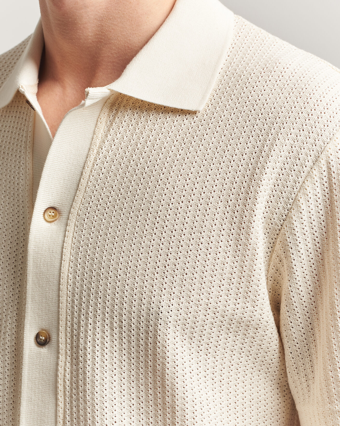 Men | Shirts | LES DEUX | Pointelle Short Sleeve Knitted Shirt Eggnog White