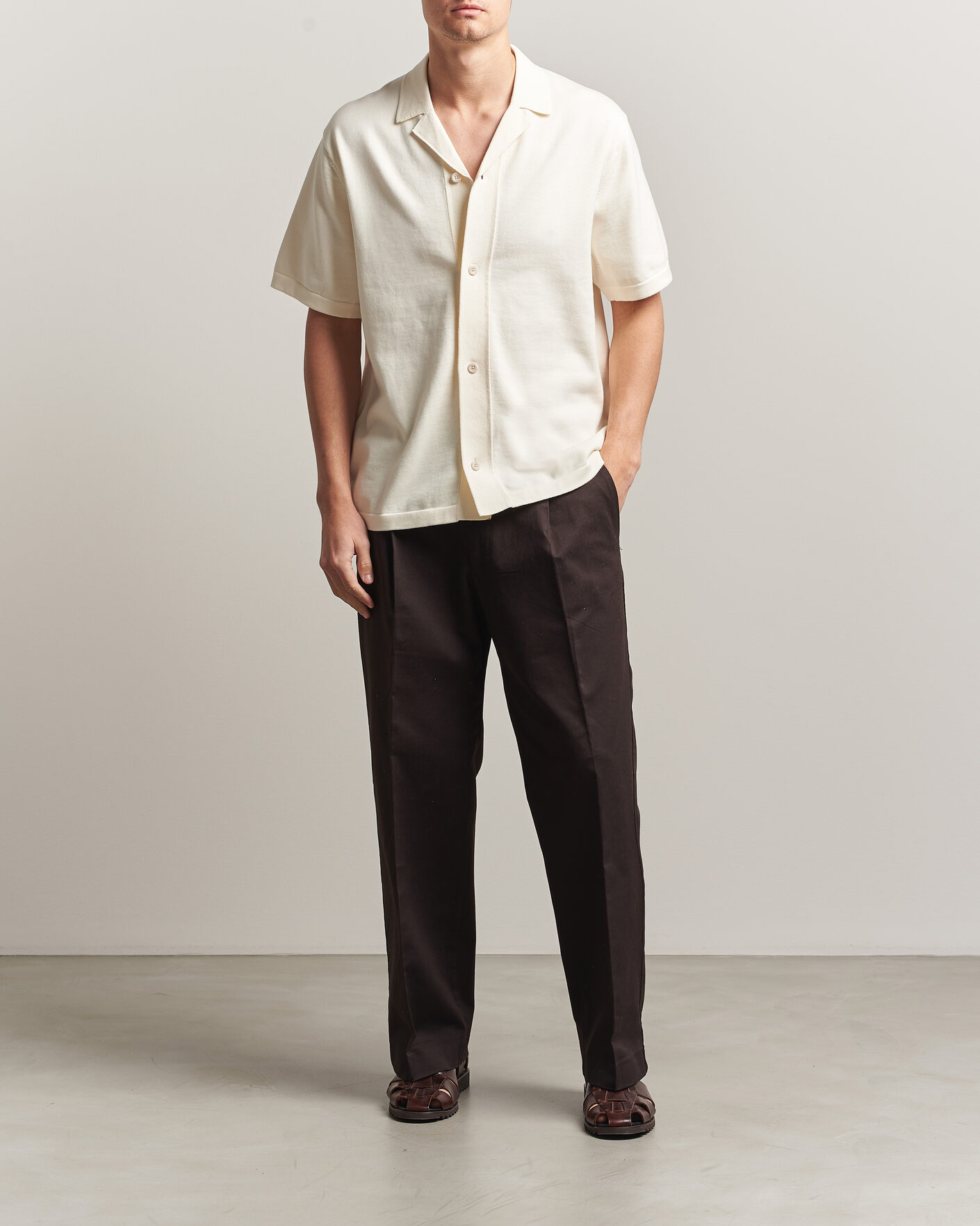 Men | Shirts | LES DEUX | Bouquet Knitted Short Sleeve Shirt Eggnog White