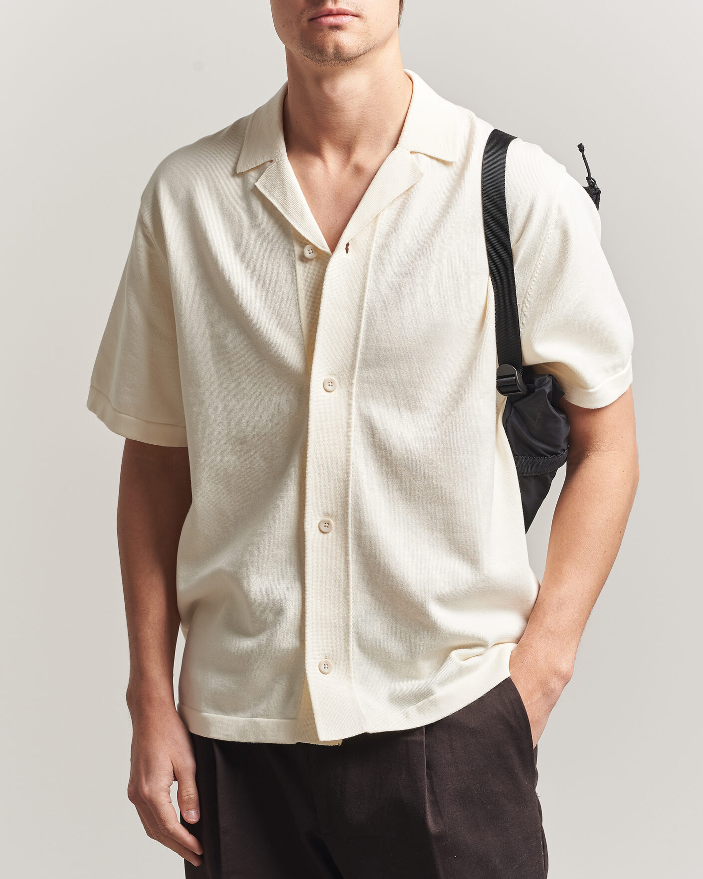 Men | Shirts | LES DEUX | Bouquet Knitted Short Sleeve Shirt Eggnog White