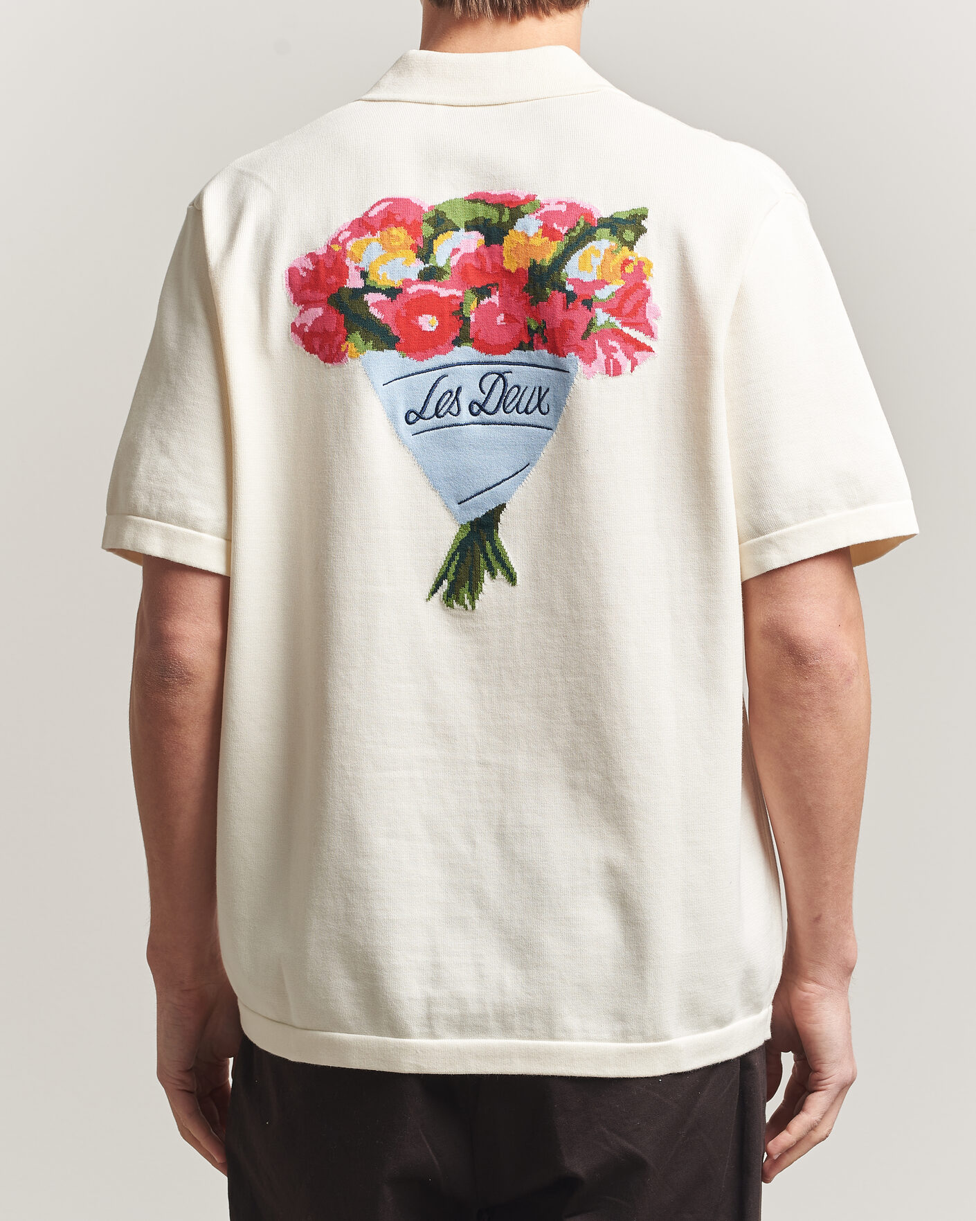 Men | Shirts | LES DEUX | Bouquet Knitted Short Sleeve Shirt Eggnog White