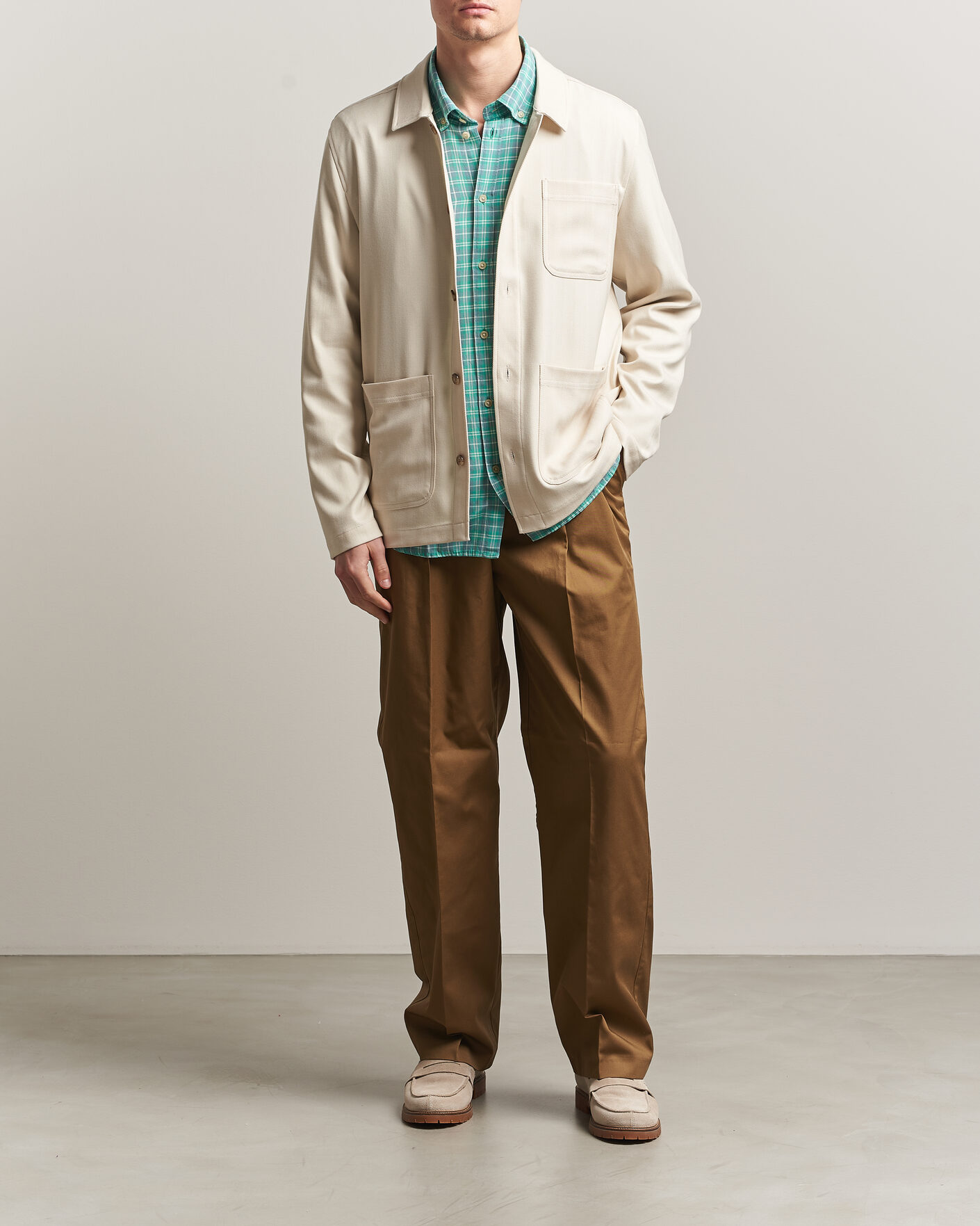 Men | Shirts | LES DEUX | Herringbone Overshirt Ivory