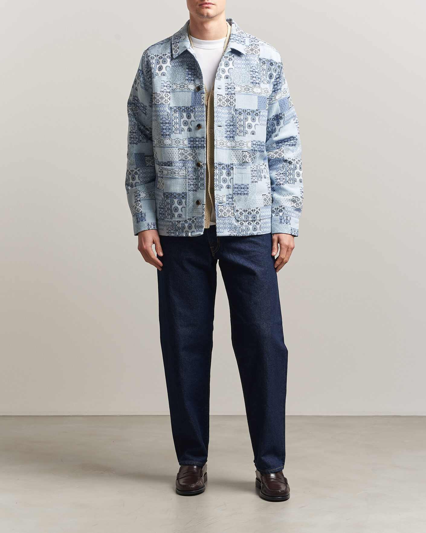 Men | Shirts | LES DEUX | Patchwork Jacquard Overshirt Skyway Blue