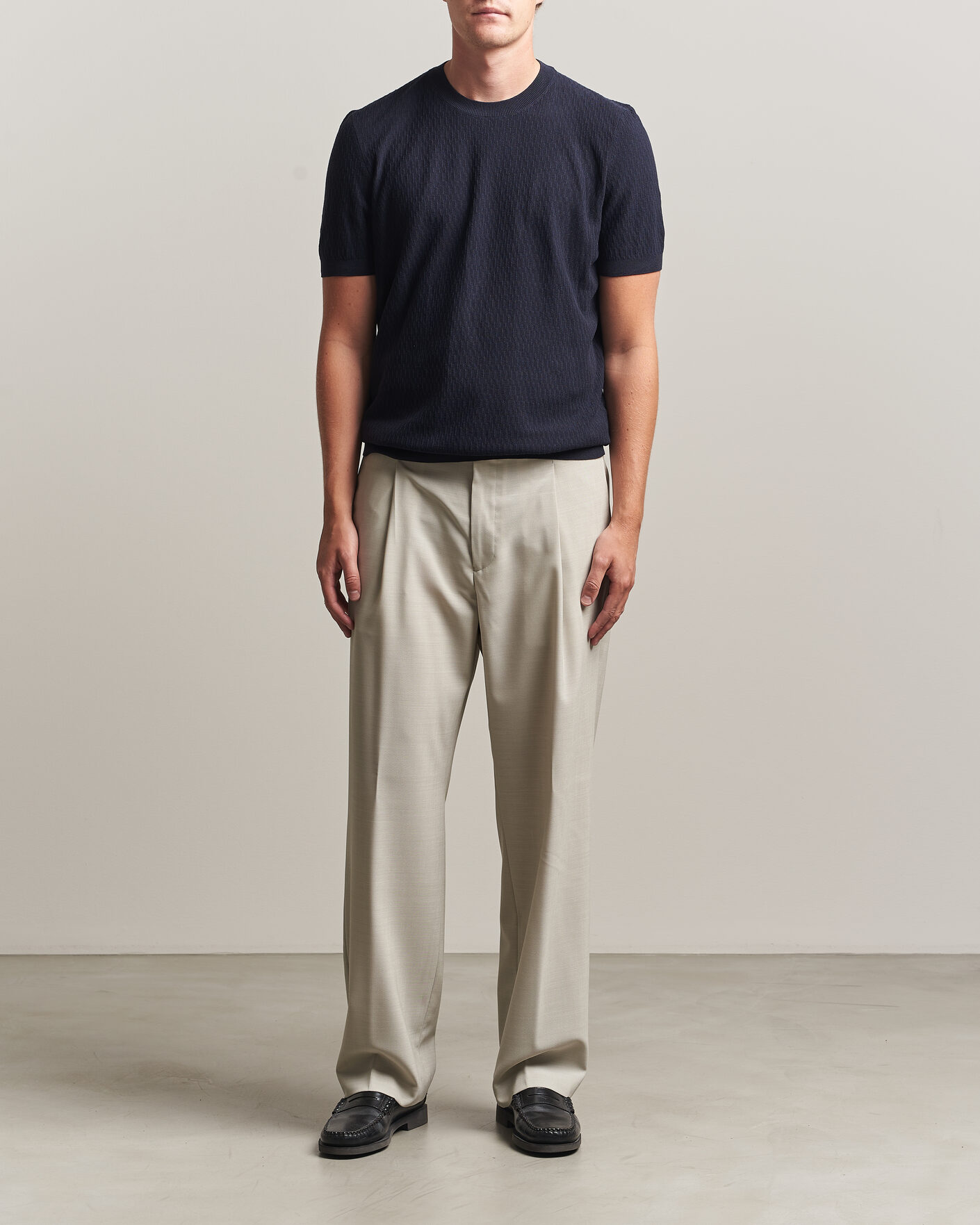 Men | Trousers | BOSS BLACK | Pat Pleated Wool Trousers Light Beige