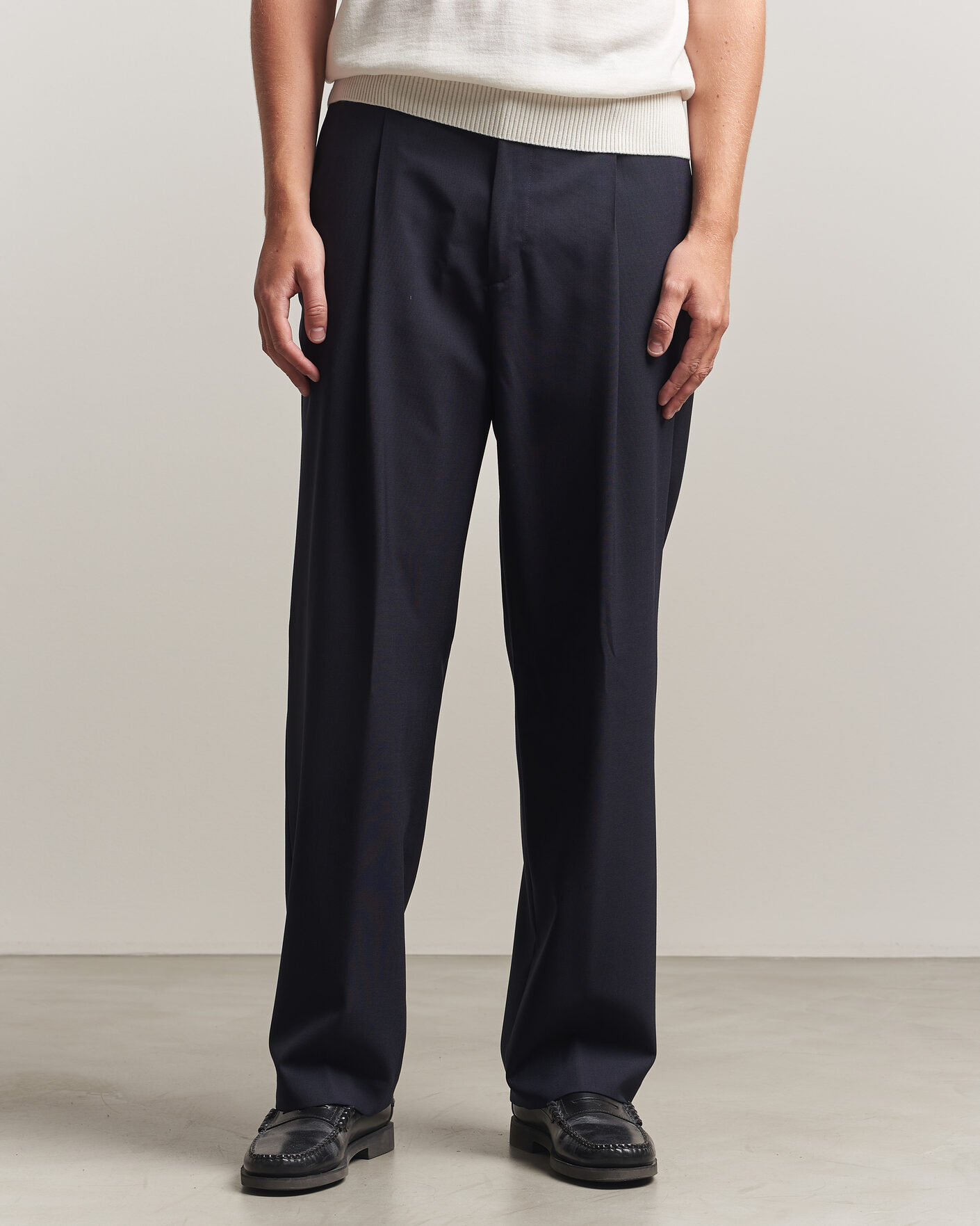 Men | Trousers | BOSS BLACK | Pat Pleated Wool Trousers Dark Blue