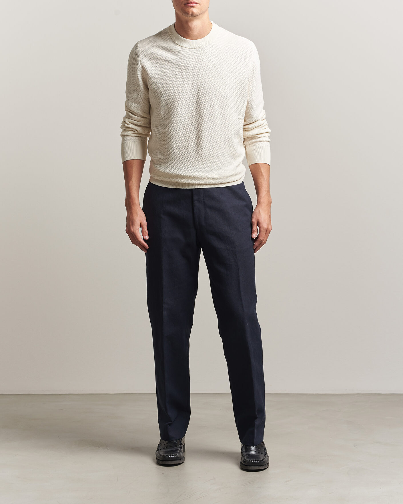 Men | Sweaters & Knitwear | BOSS BLACK | Lofranco Structured Knitted Sweater Open White