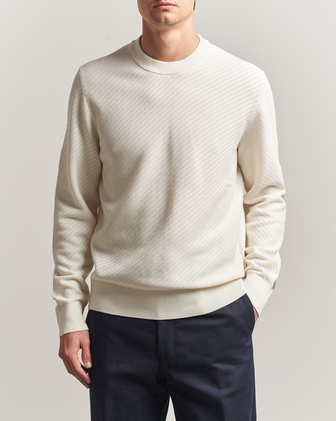 Men | Sweaters & Knitwear | BOSS BLACK | Lofranco Structured Knitted Sweater Open White