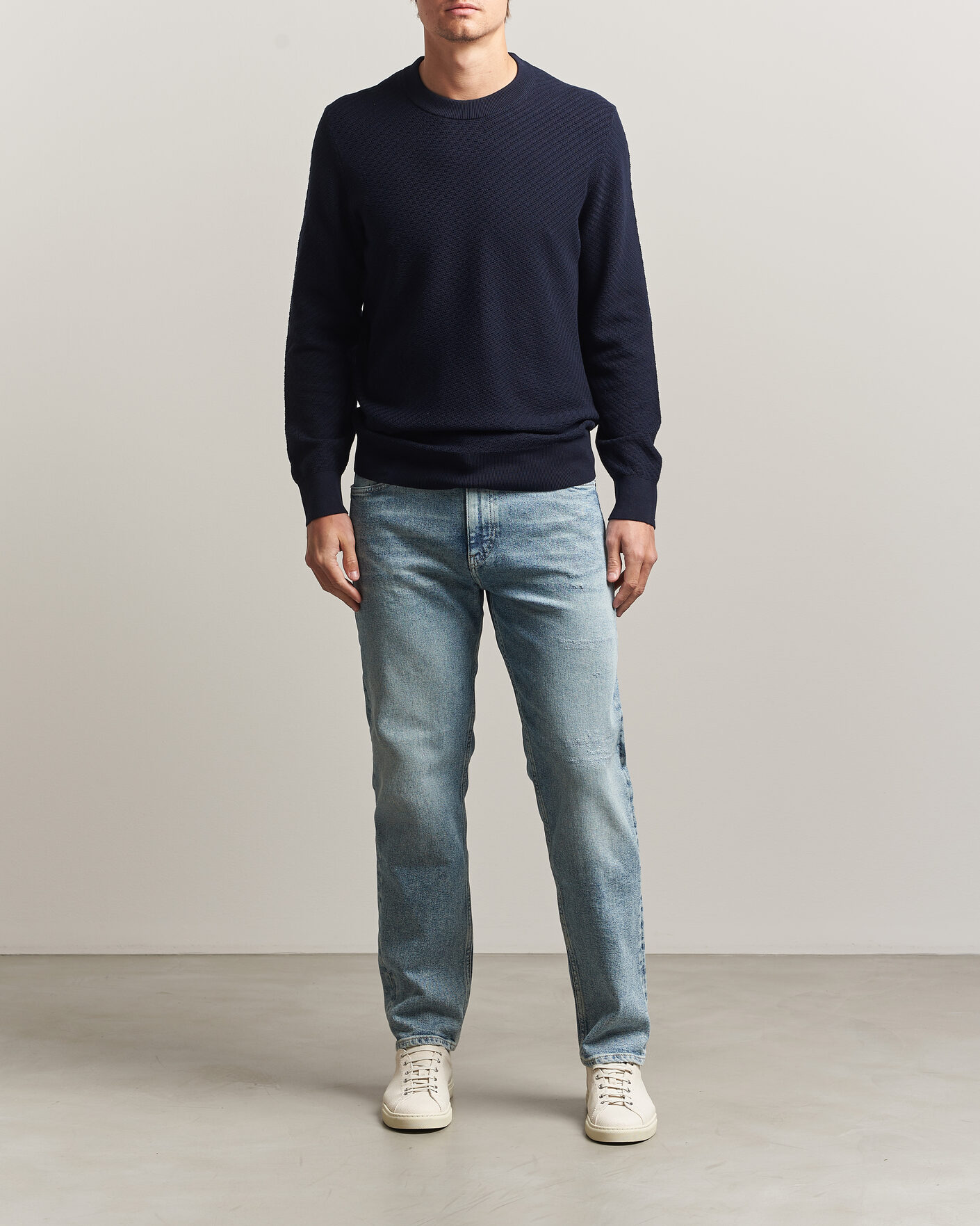 Men | Sweaters & Knitwear | BOSS BLACK | Lofranco Structured Knitted Sweater Dark Blue