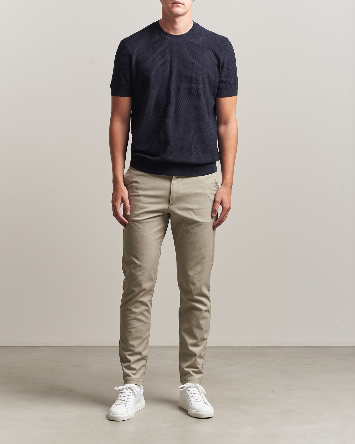 Men | T-Shirts | BOSS BLACK | Laruso Structured Knitted T-Shirt Dark Blue