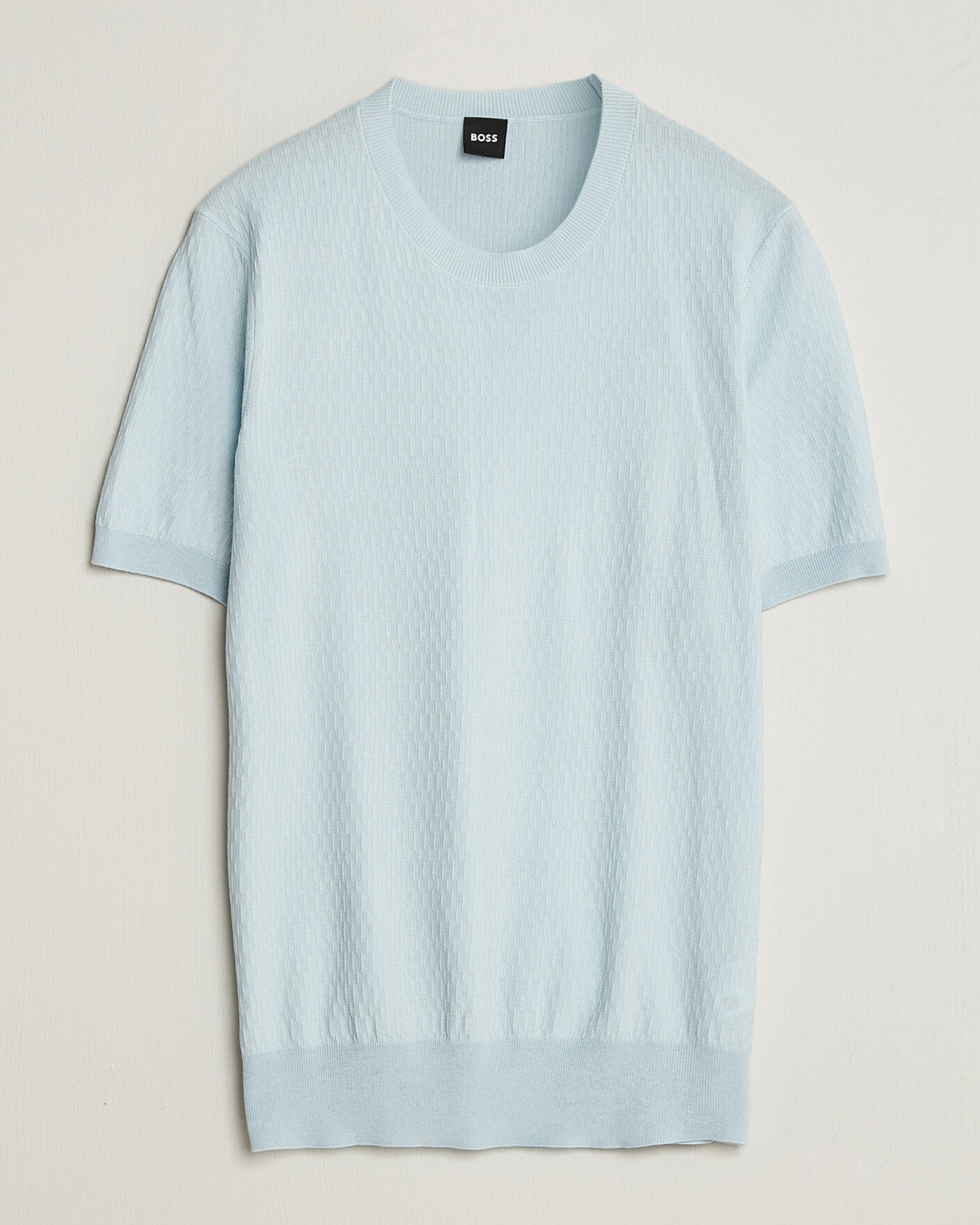Men | T-Shirts | BOSS BLACK | Laruso Structured Knitted T-Shirt Open Blue