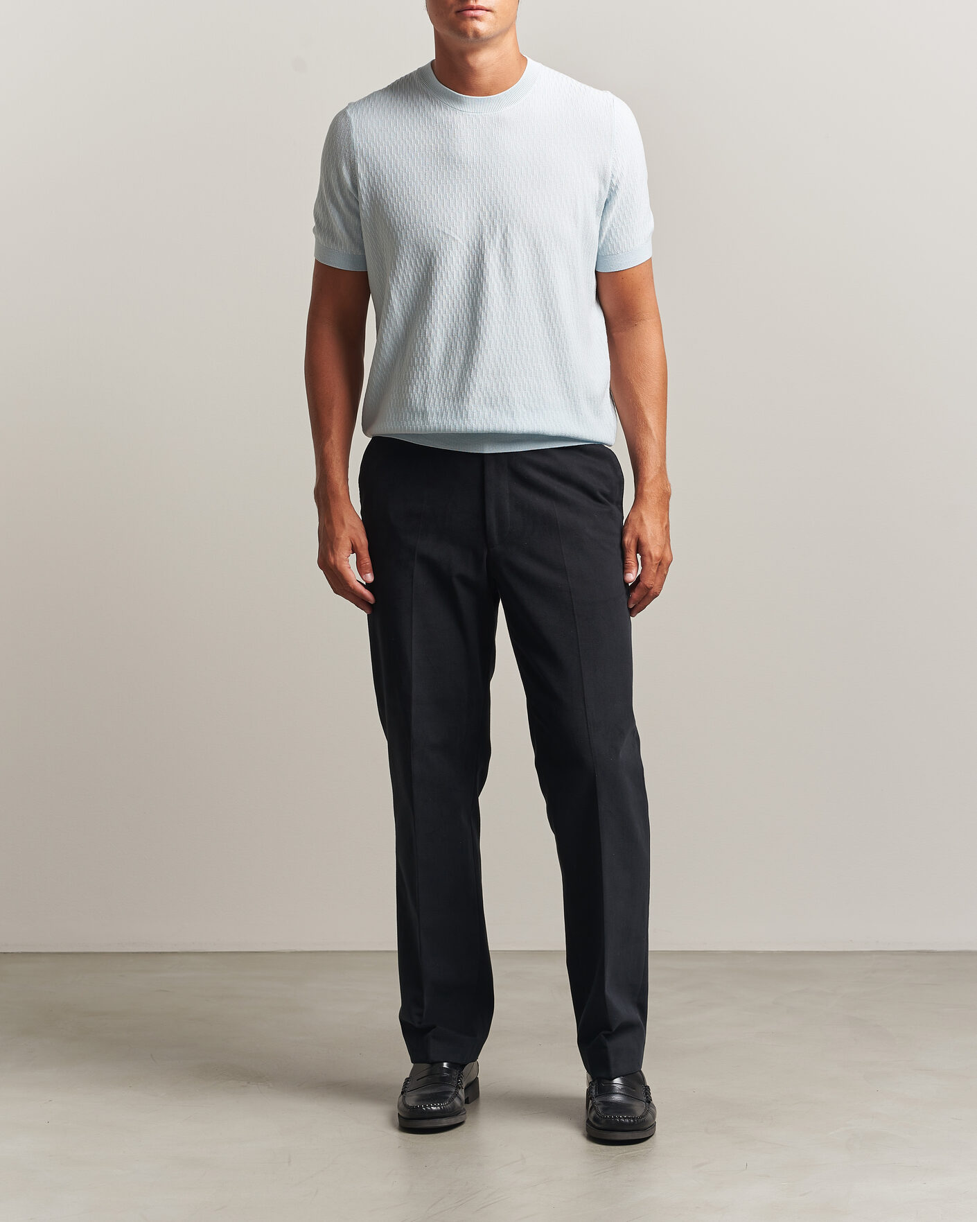 Men | T-Shirts | BOSS BLACK | Laruso Structured Knitted T-Shirt Open Blue