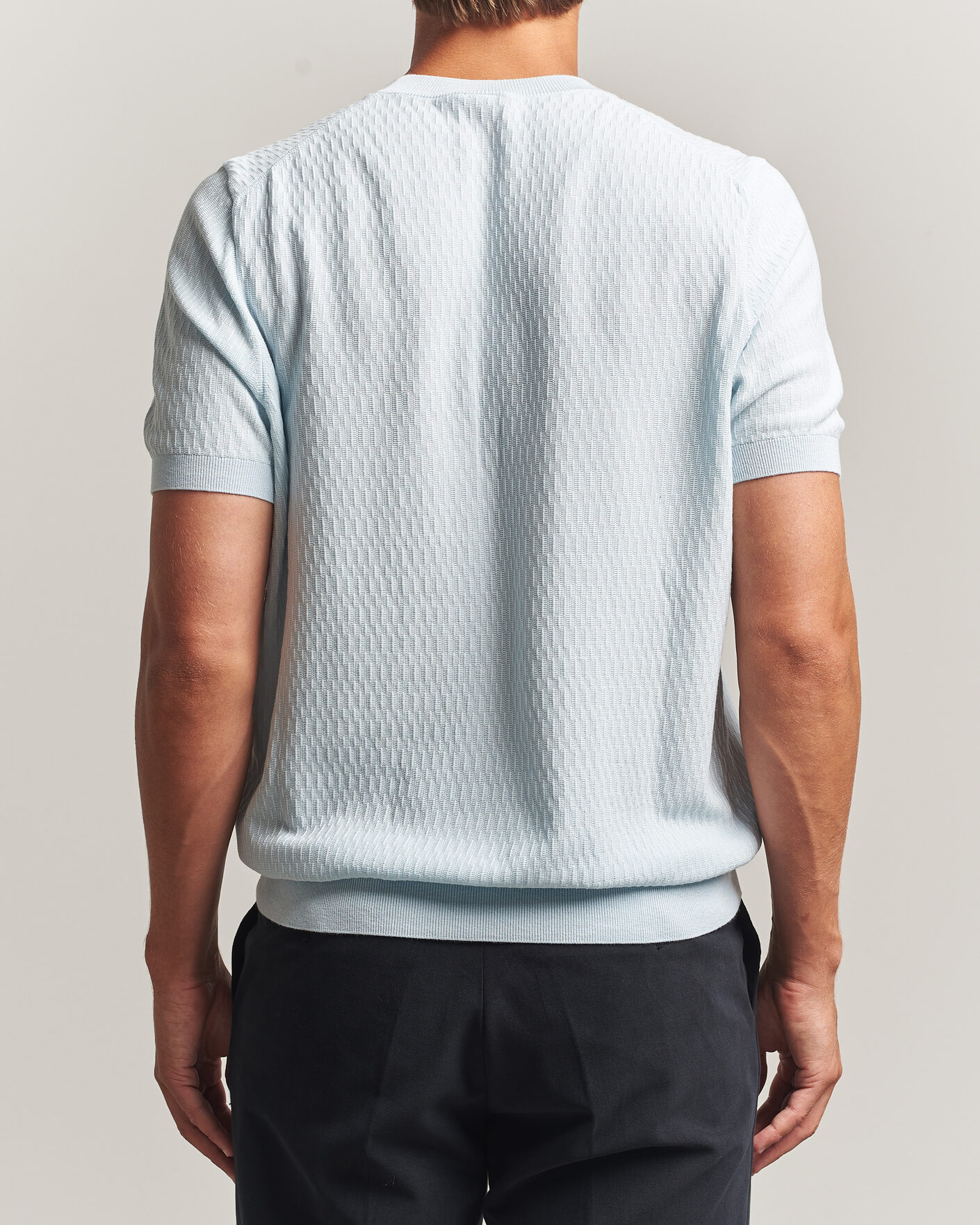 Men | T-Shirts | BOSS BLACK | Laruso Structured Knitted T-Shirt Open Blue