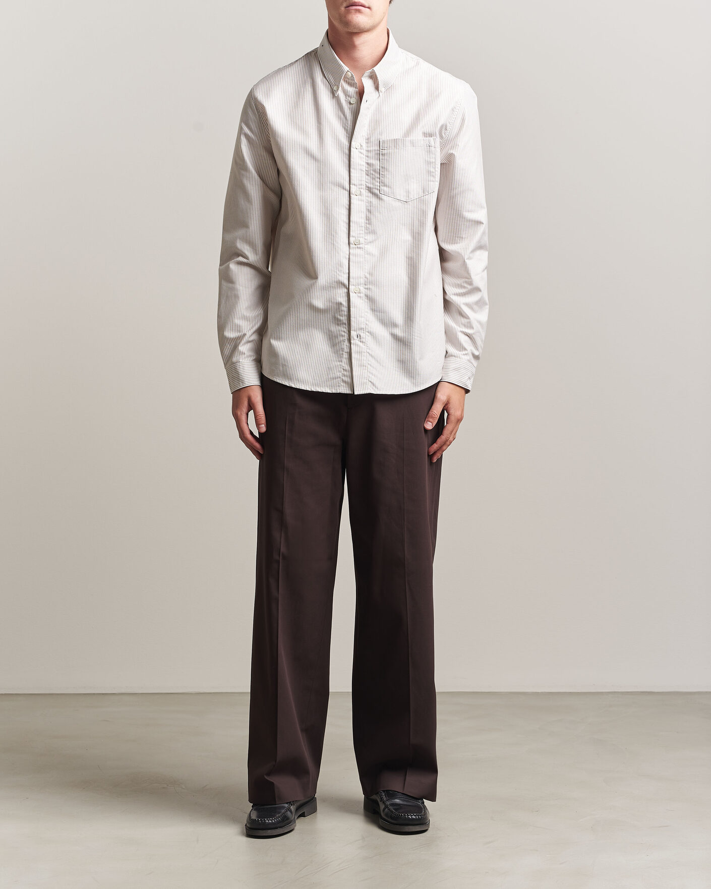 Men |  | A.P.C. | Greg Striped Oxford Shirt Beige/White