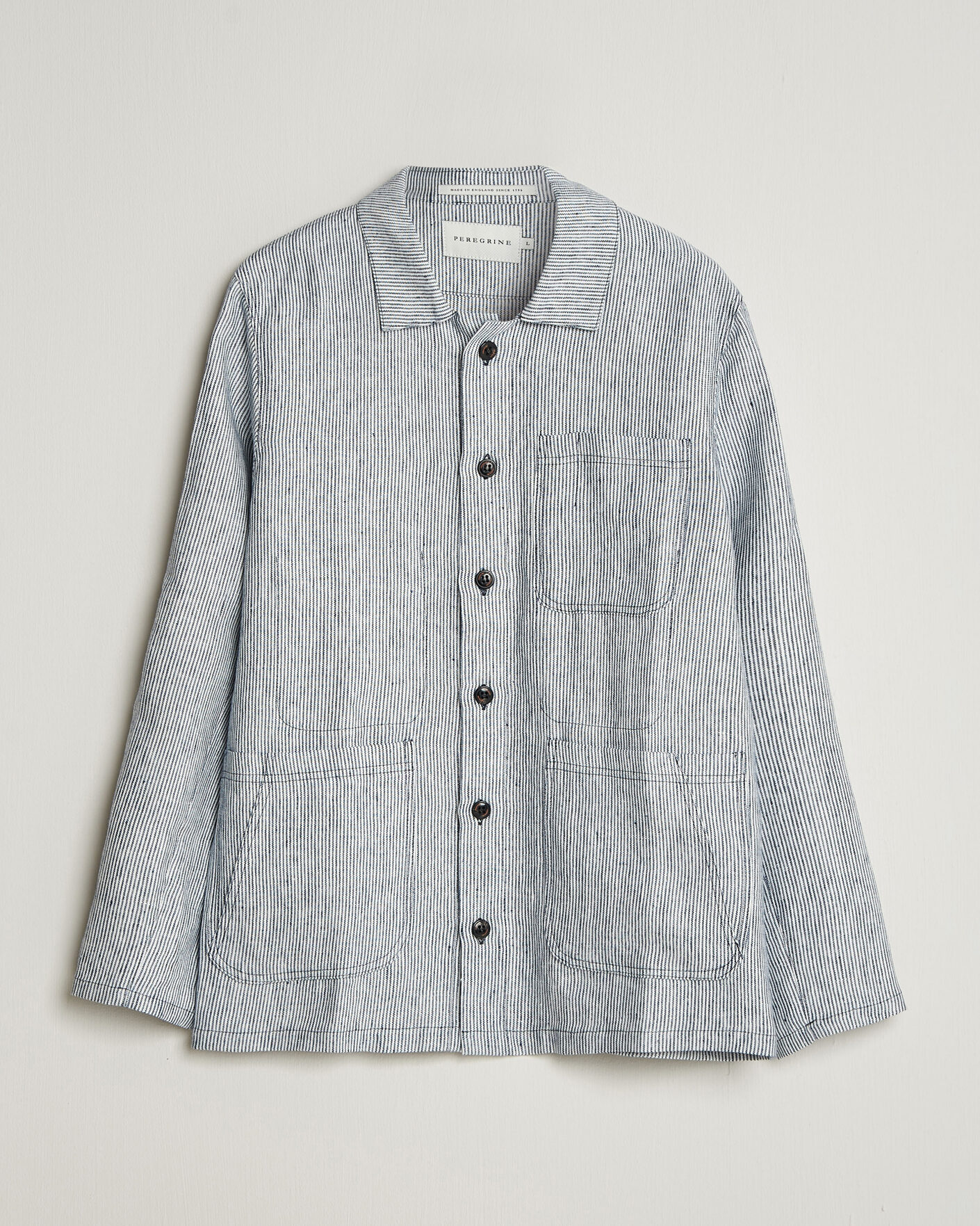 Men | Shirts | Peregrine | Windsor Linen Shacket Navy Stripe