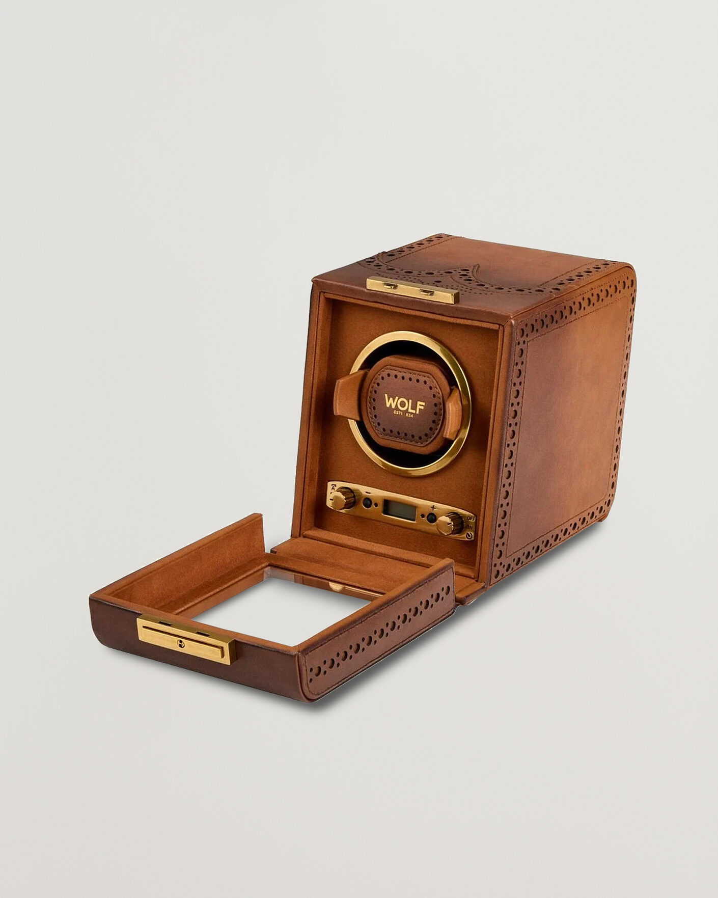 Men | Watch & Jewellery Boxes | WOLF | Brouge Single Watch Winder Burnished Brown