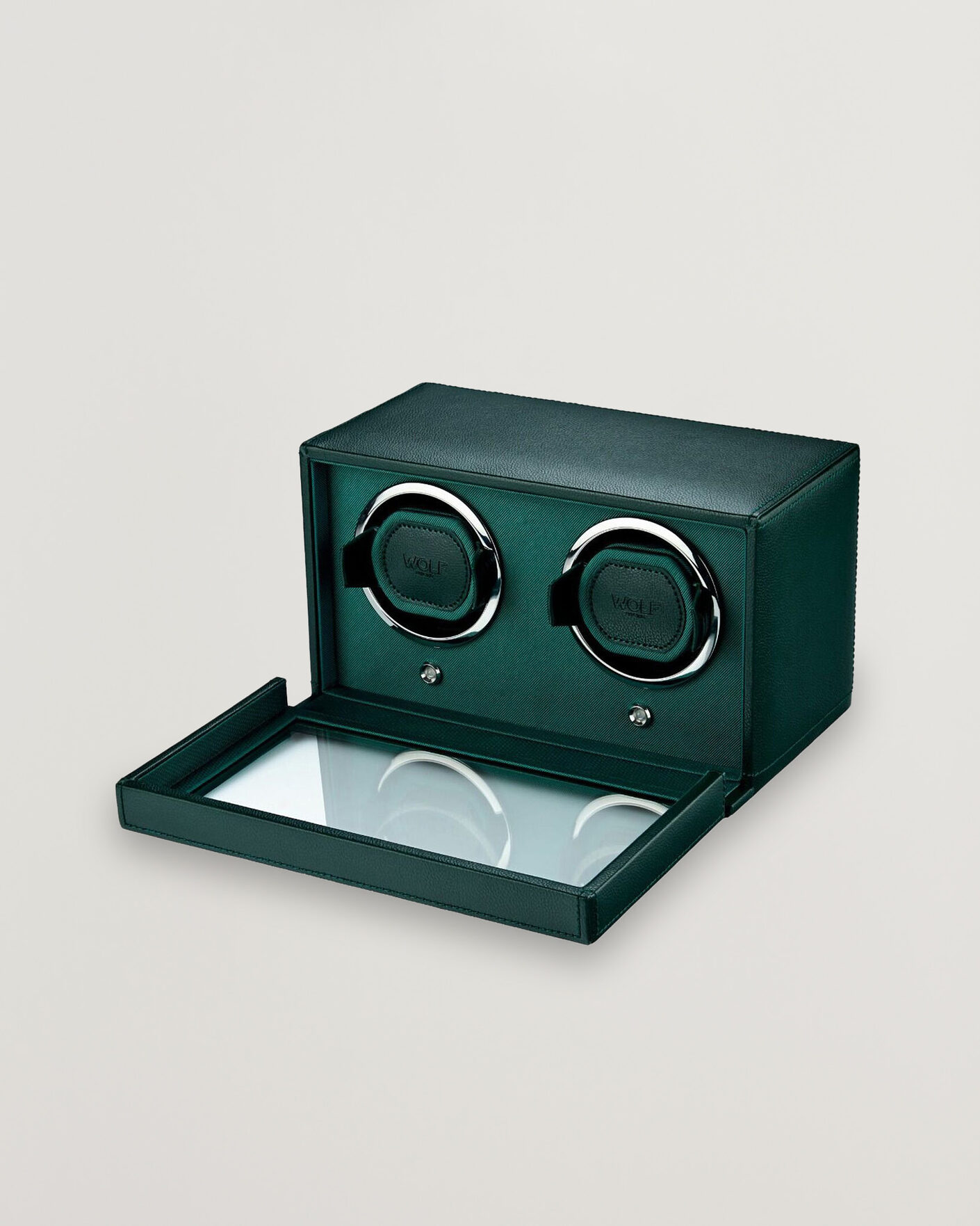 Men | Watch & Jewellery Boxes | WOLF | Cub Double Watch Winder With Cover Green