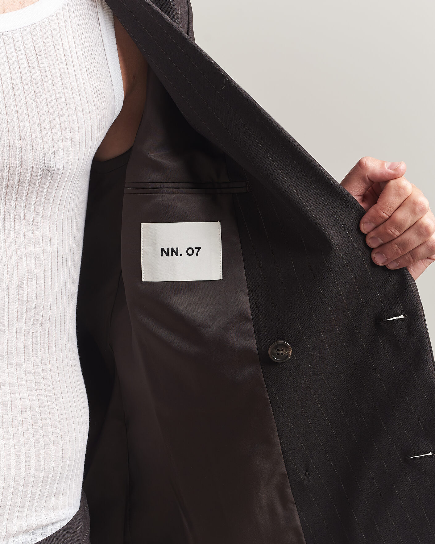 Men | Blazers | NN07 | Jordin Pinstriped Double Breasted Blazer Dark Brown