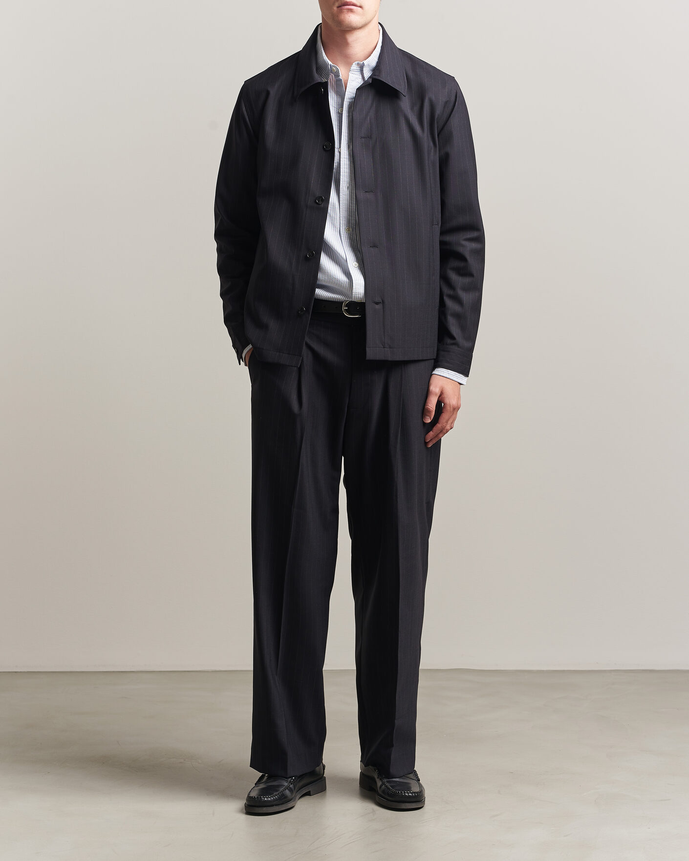 Men | Shirts | NN07 | Zander Pinstriped Overshirt Navy Blue