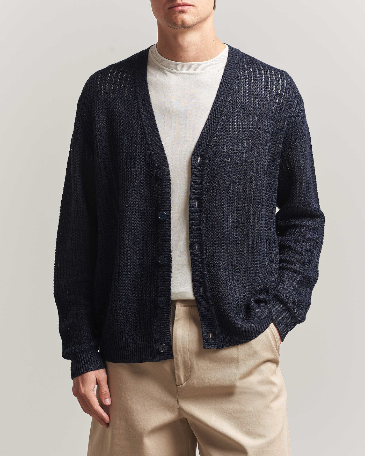 Men | Sweaters & Knitwear | NN07 | Tim Linen Knitted Cardigan Navy Blue