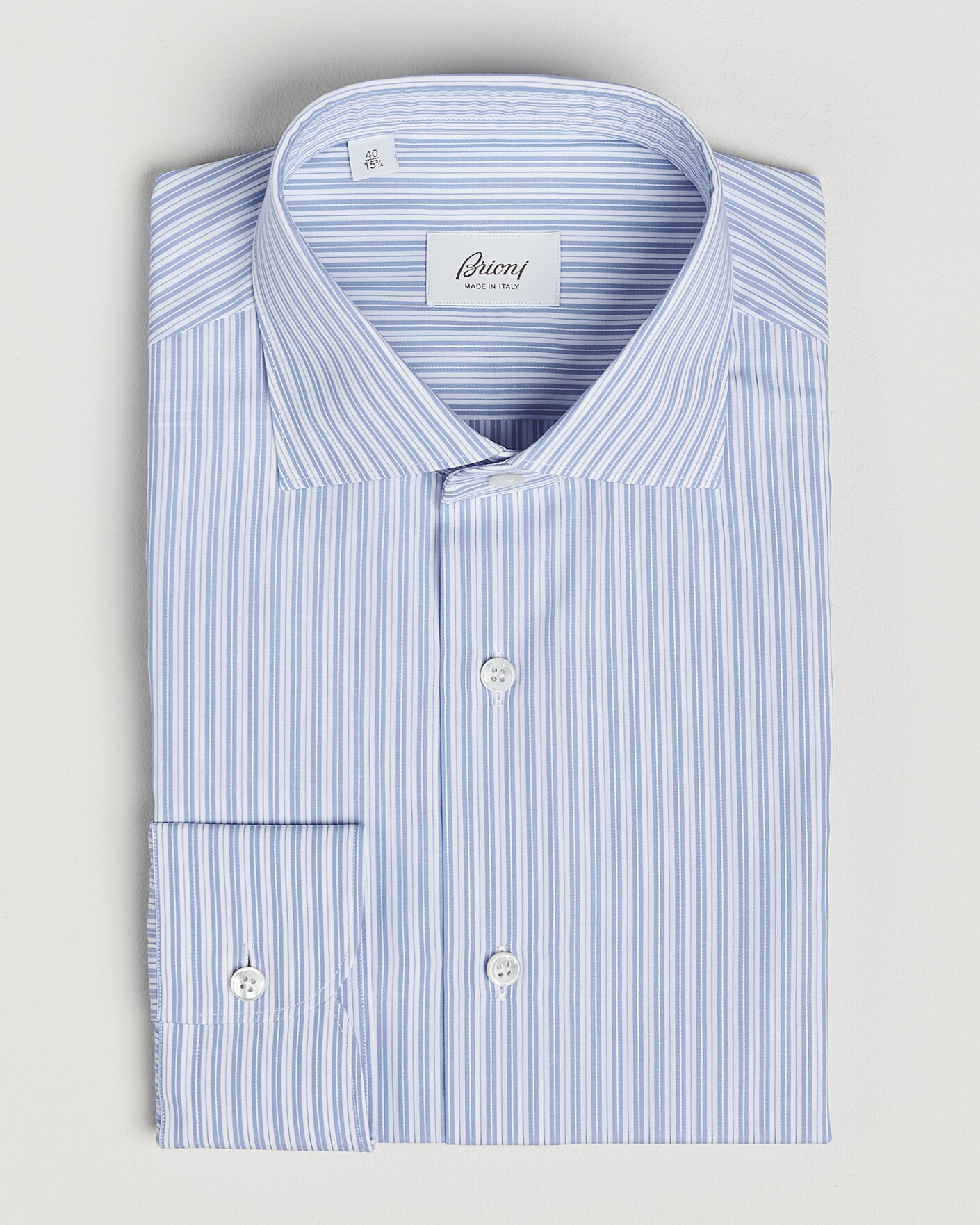 Men | Shirts | Brioni | Poplin Cotton Dress Shirt Light Blue Stripe