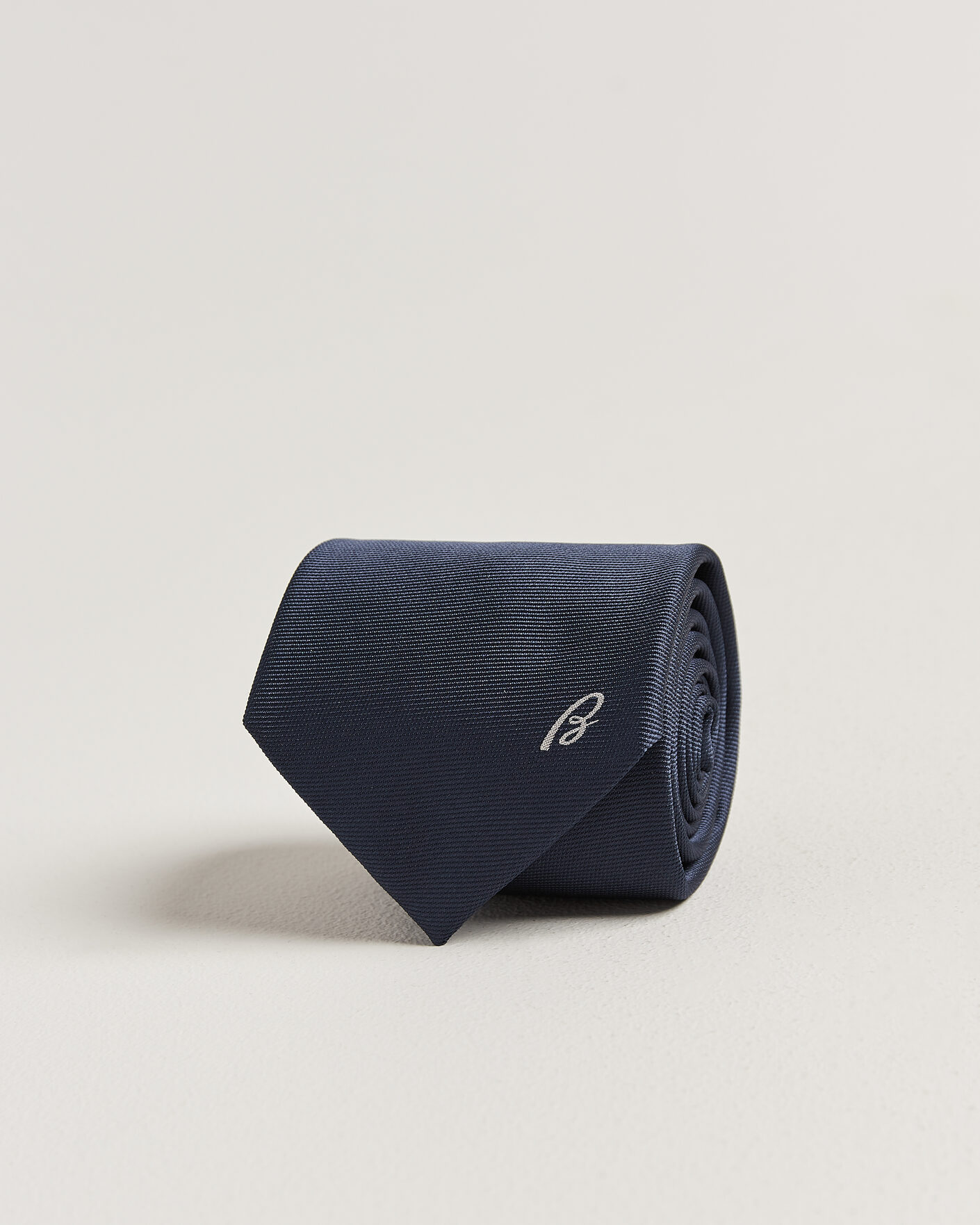Men | Ties | Brioni | Embroidered Logo Silk Tie Navy