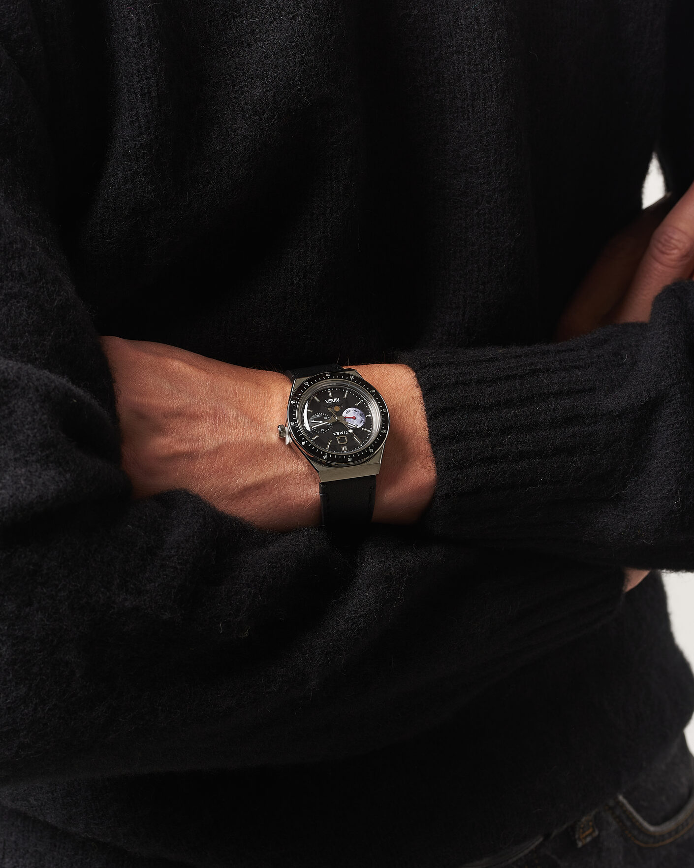 Men | Timex Q Timex x NASA Luminous Leather Strap 40mm Black Dial | Timex | Q x NASA Luminous Leather Strap 40mm Black Dial