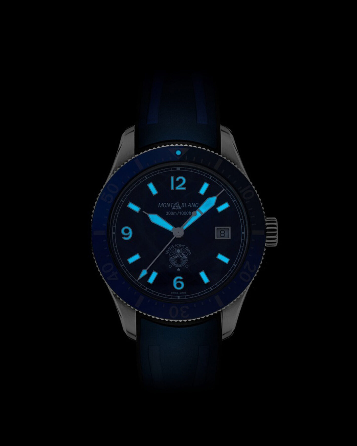 Men | Montblanc Iced Sea Automatic Date Rubber Strap Blue | Montblanc | Iced Sea Automatic Date Rubber Strap Blue