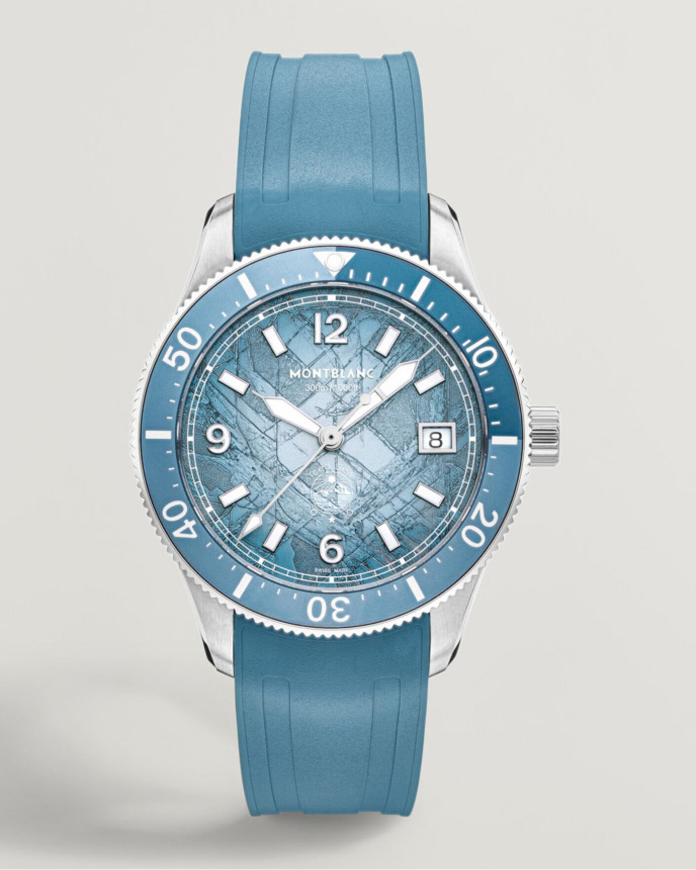 Men | Montblanc Iced Sea Automatic Date 0 Oxygen Rubber Strap Light Blue | Montblanc | Iced Sea Automatic Date 0 Oxygen Rubber Strap Light Blue