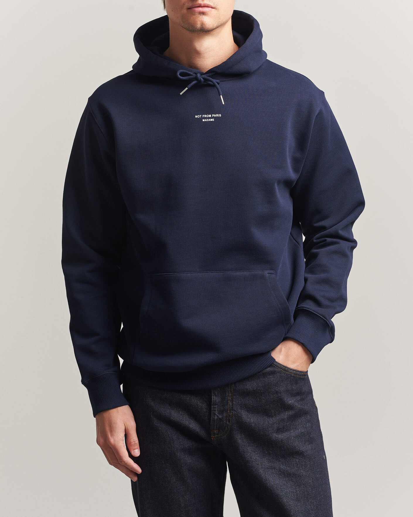 Men | Sweaters & Knitwear | Drôle de Monsieur | Classic Slogan Hoodie Navy