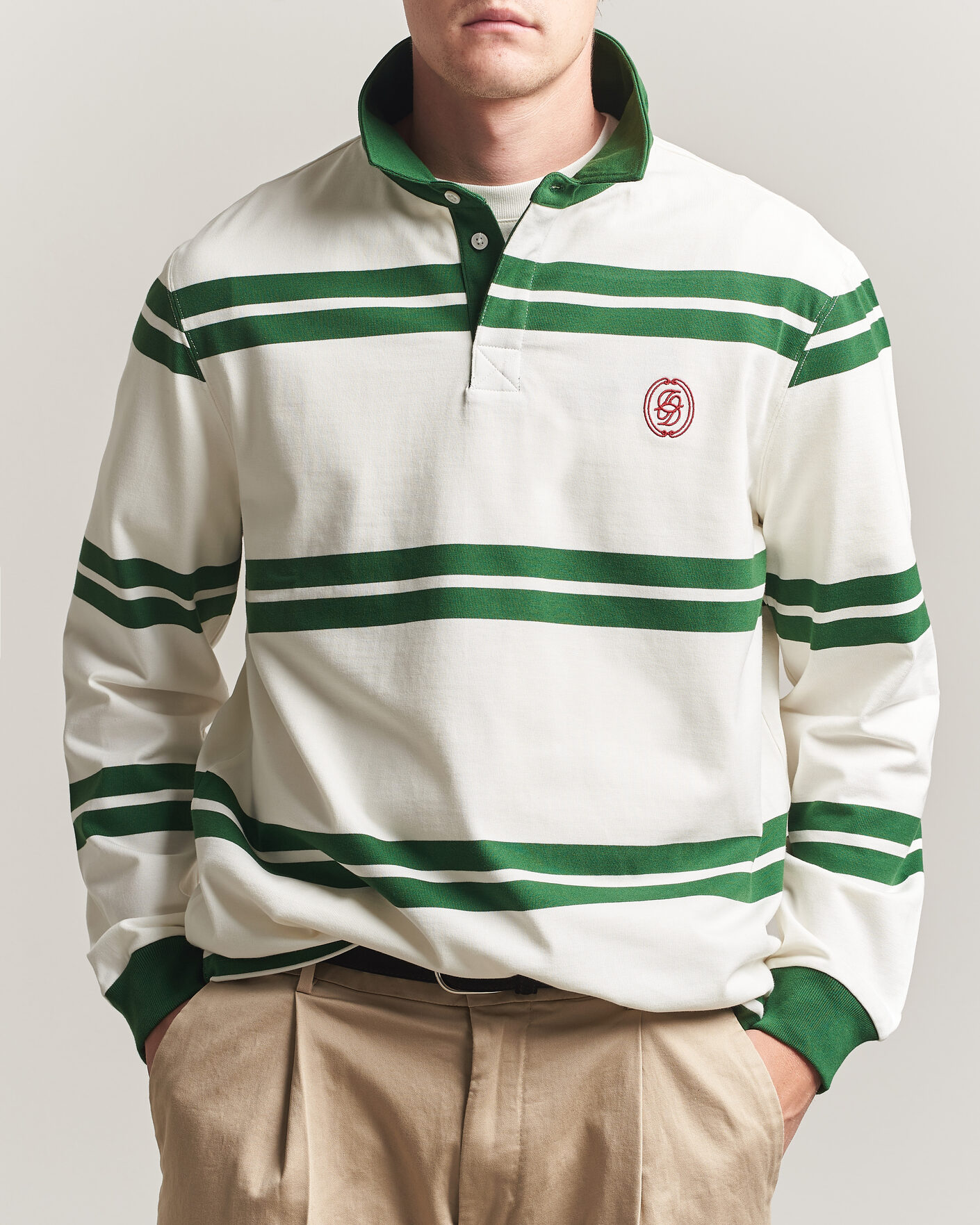 Men | Sweaters & Knitwear | Drôle de Monsieur | Ornament Striped Rugger Water Green