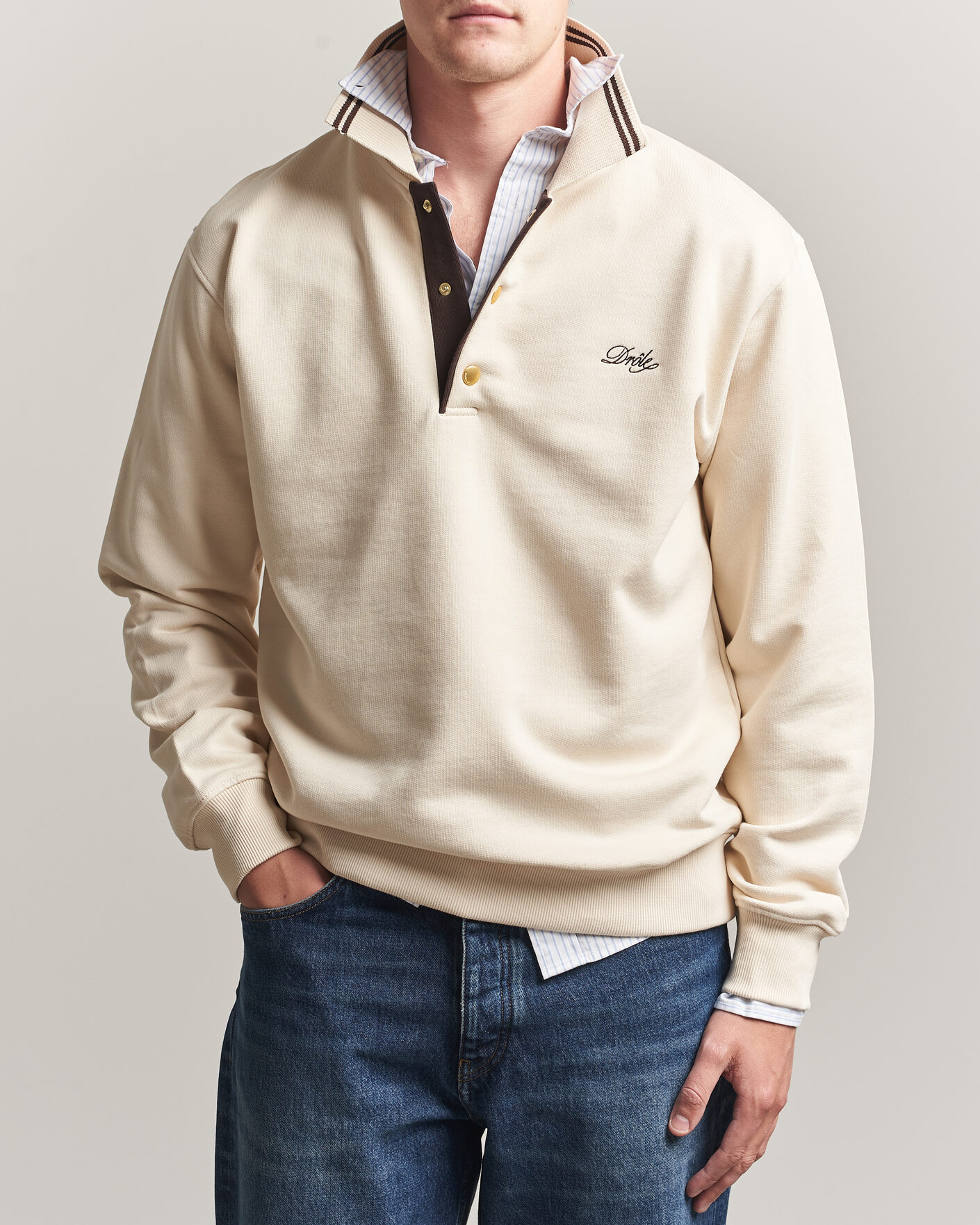Men | Sweaters & Knitwear | Drôle de Monsieur | Tipped Rugger Light Sand
